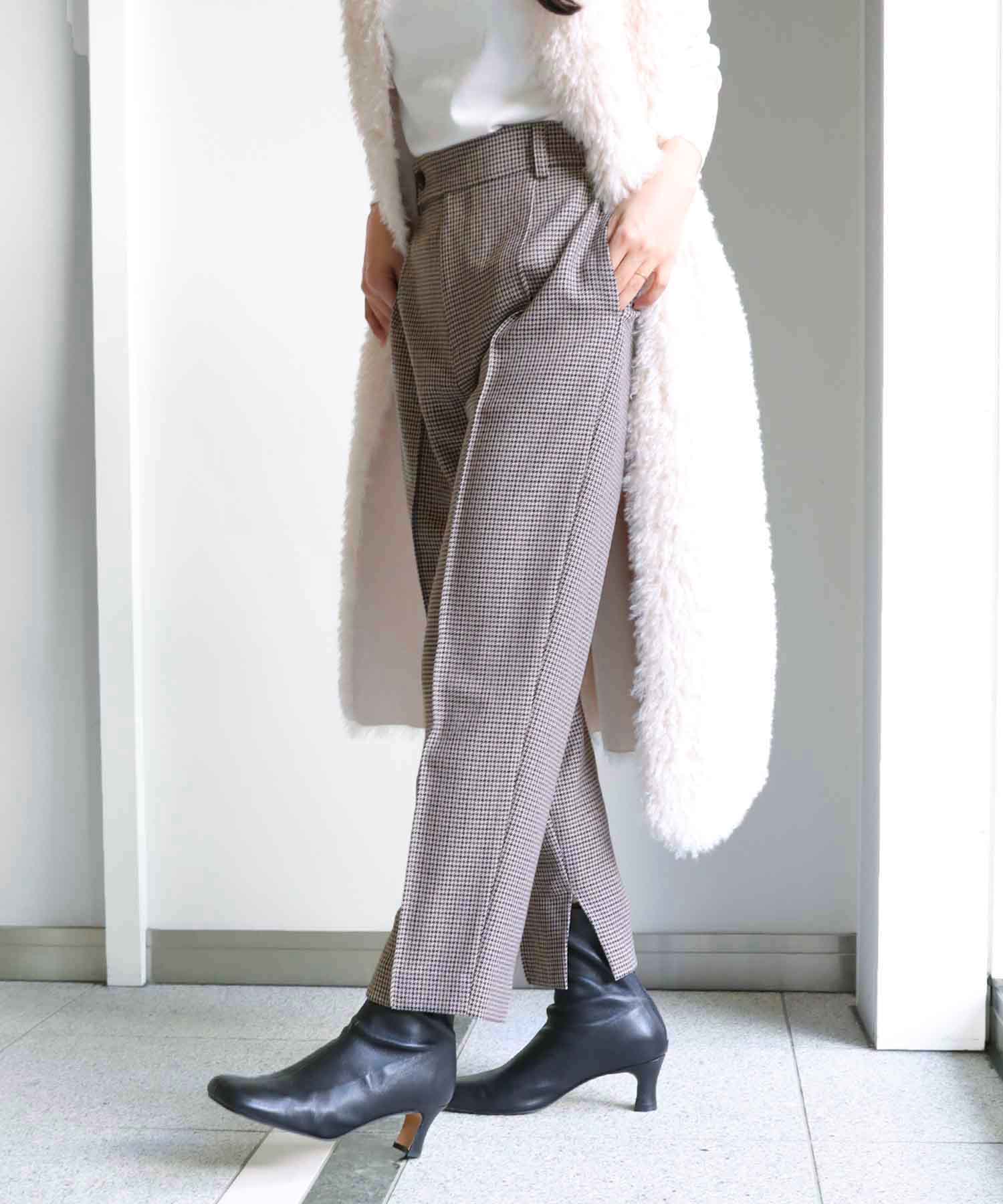千鳥チェックセンタープレス テーパードパンツ