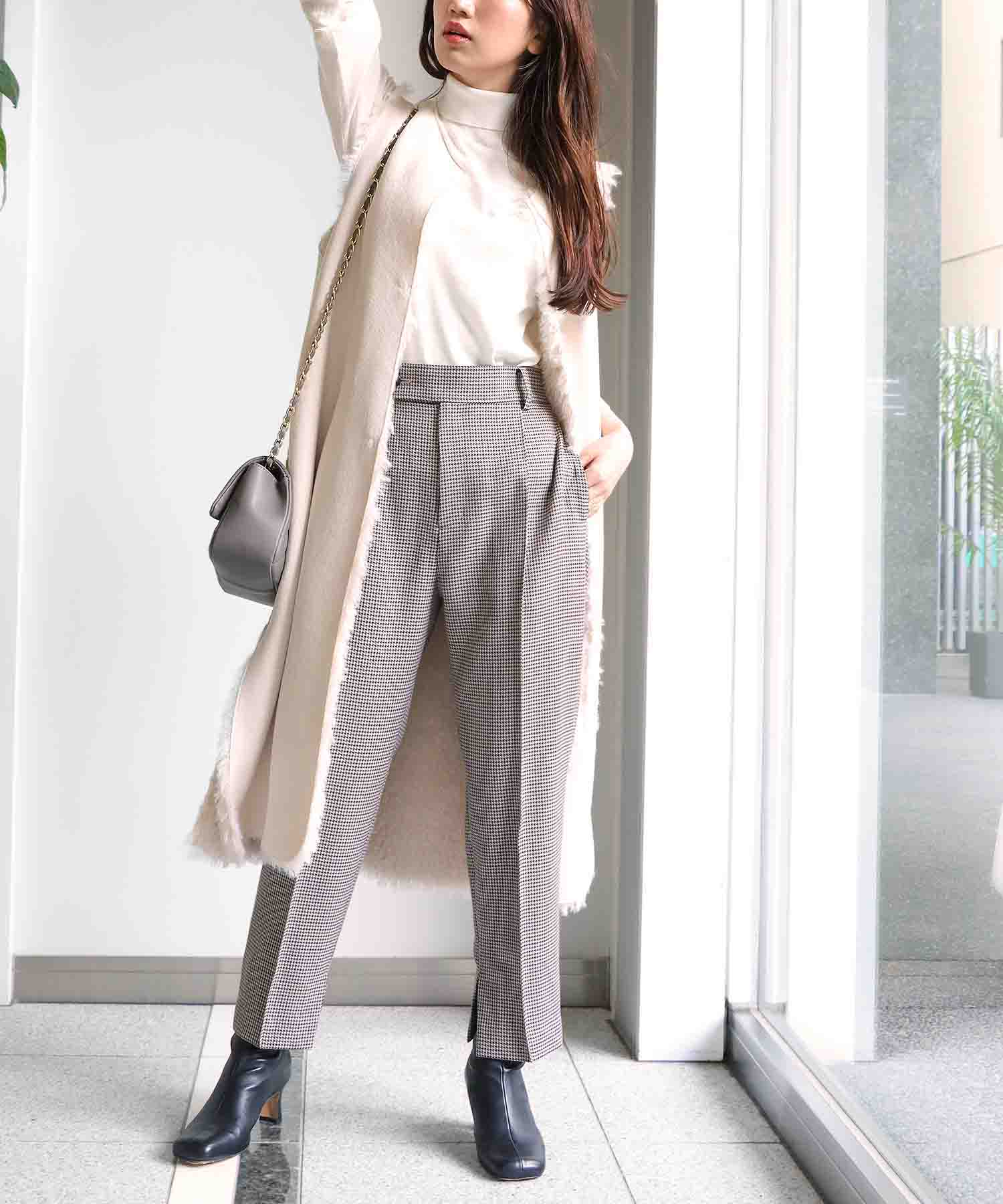千鳥チェックセンタープレス テーパードパンツ