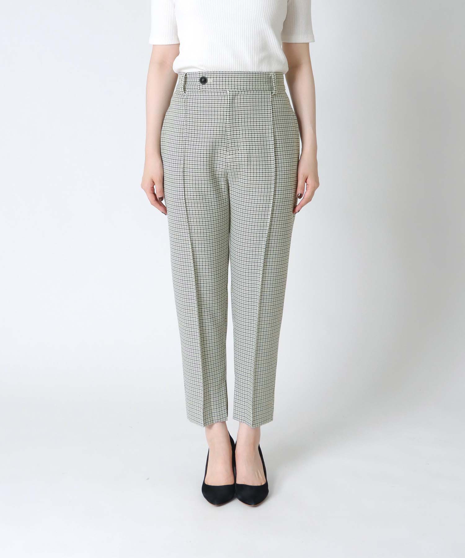 千鳥チェックセンタープレス テーパードパンツ