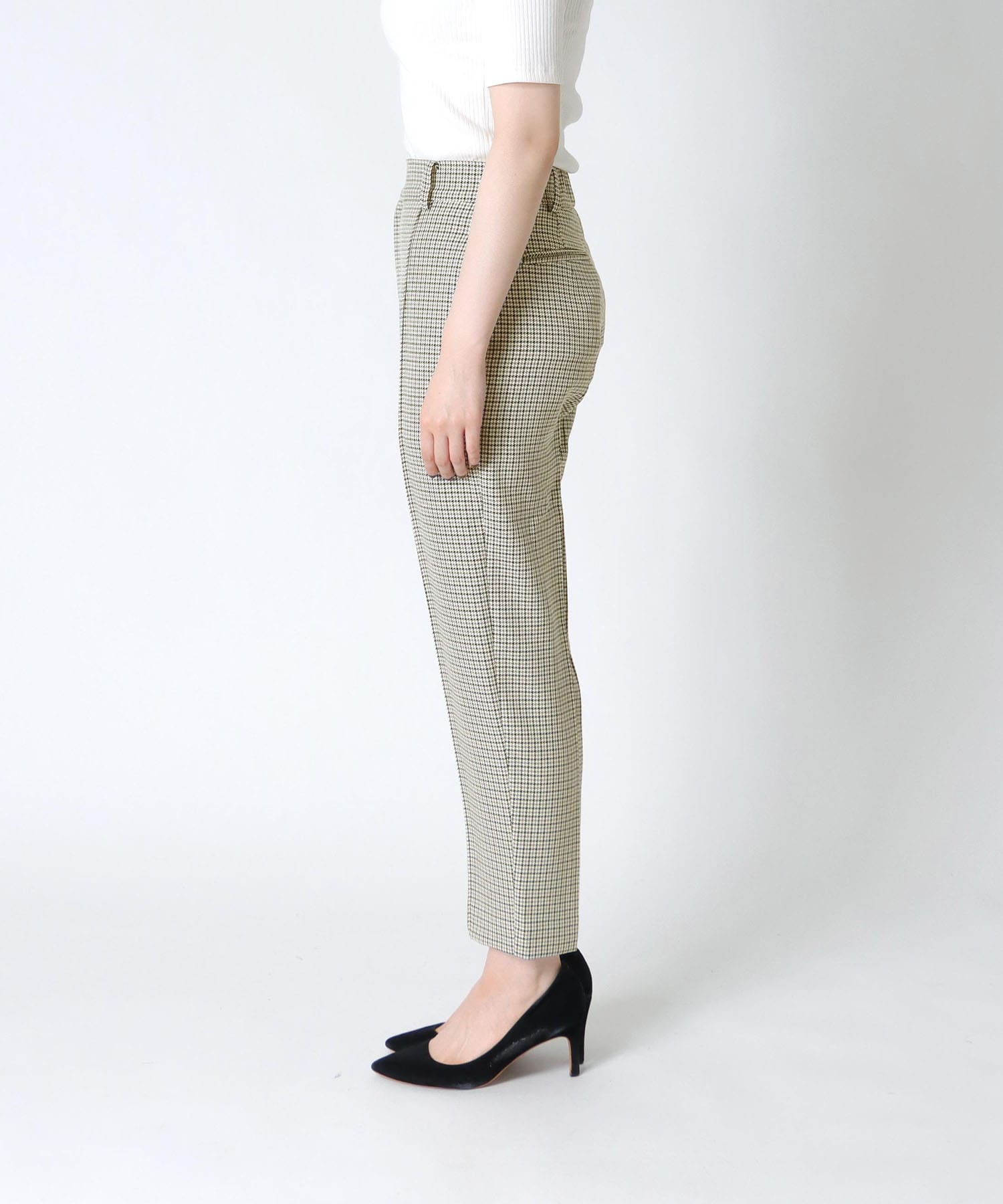 千鳥チェックセンタープレス テーパードパンツ