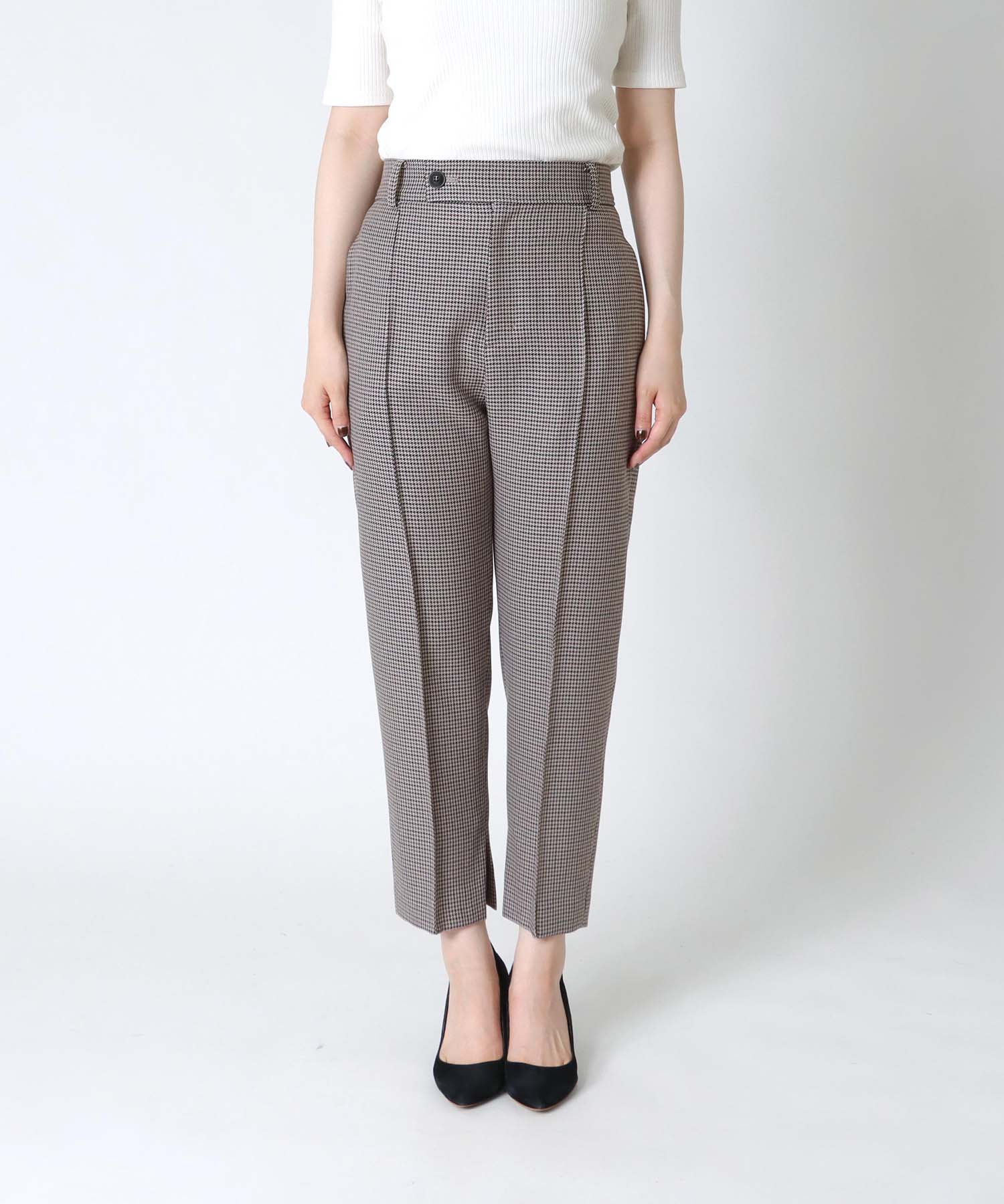 千鳥チェックセンタープレス テーパードパンツ