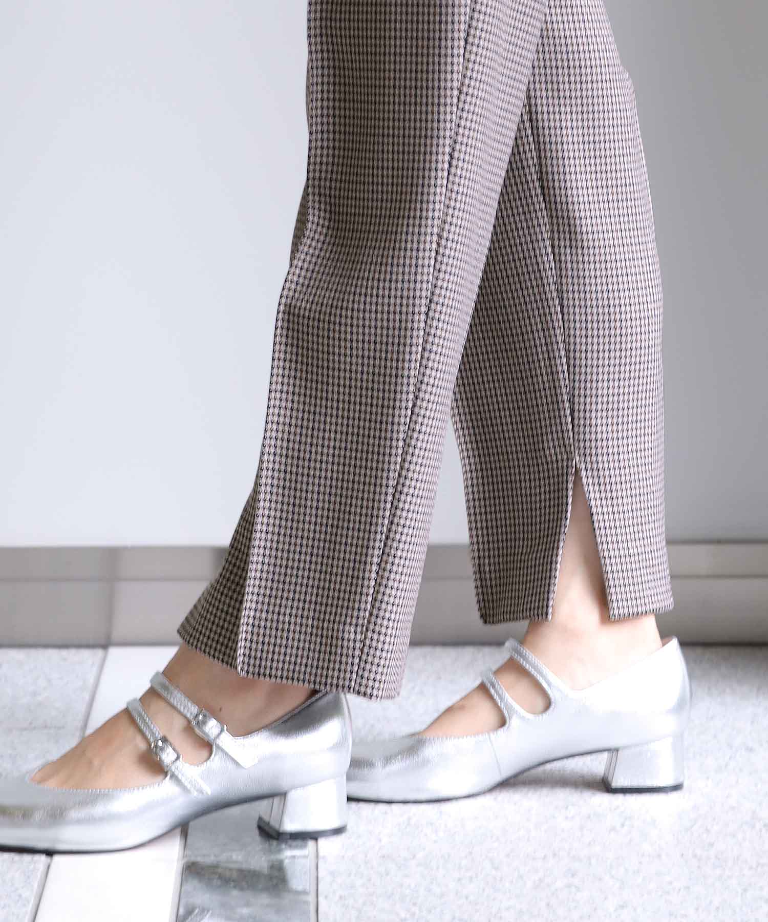 千鳥チェックセンタープレス テーパードパンツ