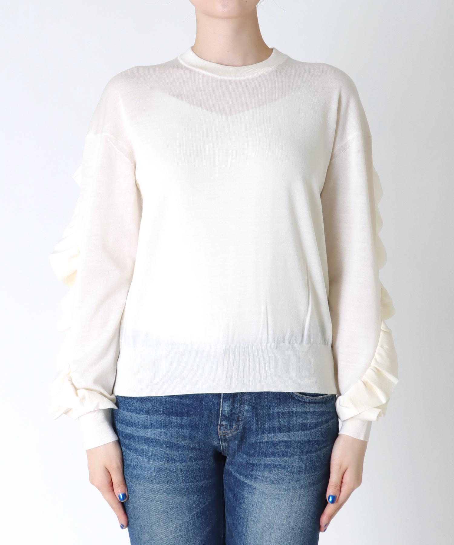 エクストラファインウール　フリルデザインニット