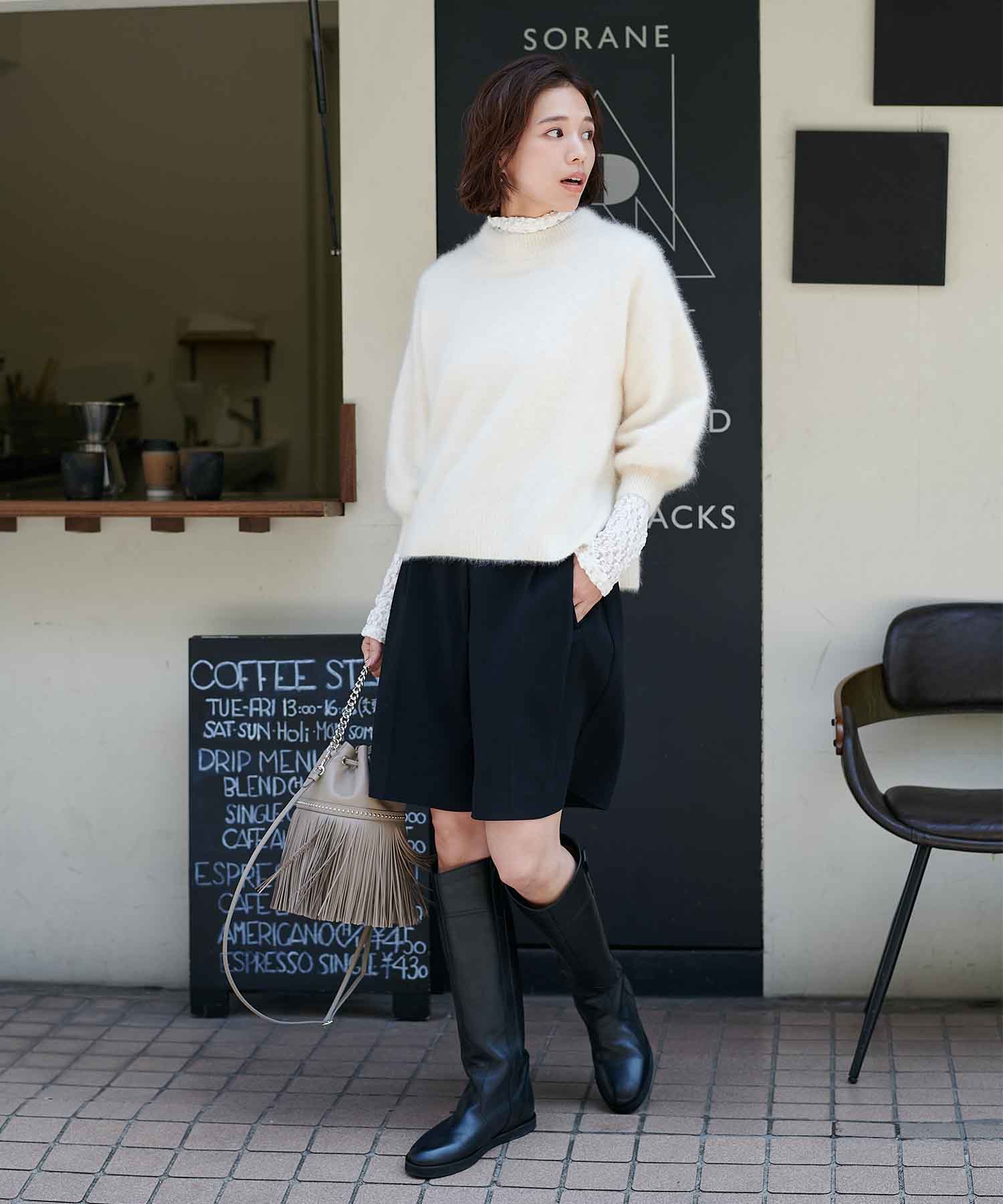 ラクーン ボリュームスリーブモックネックニット