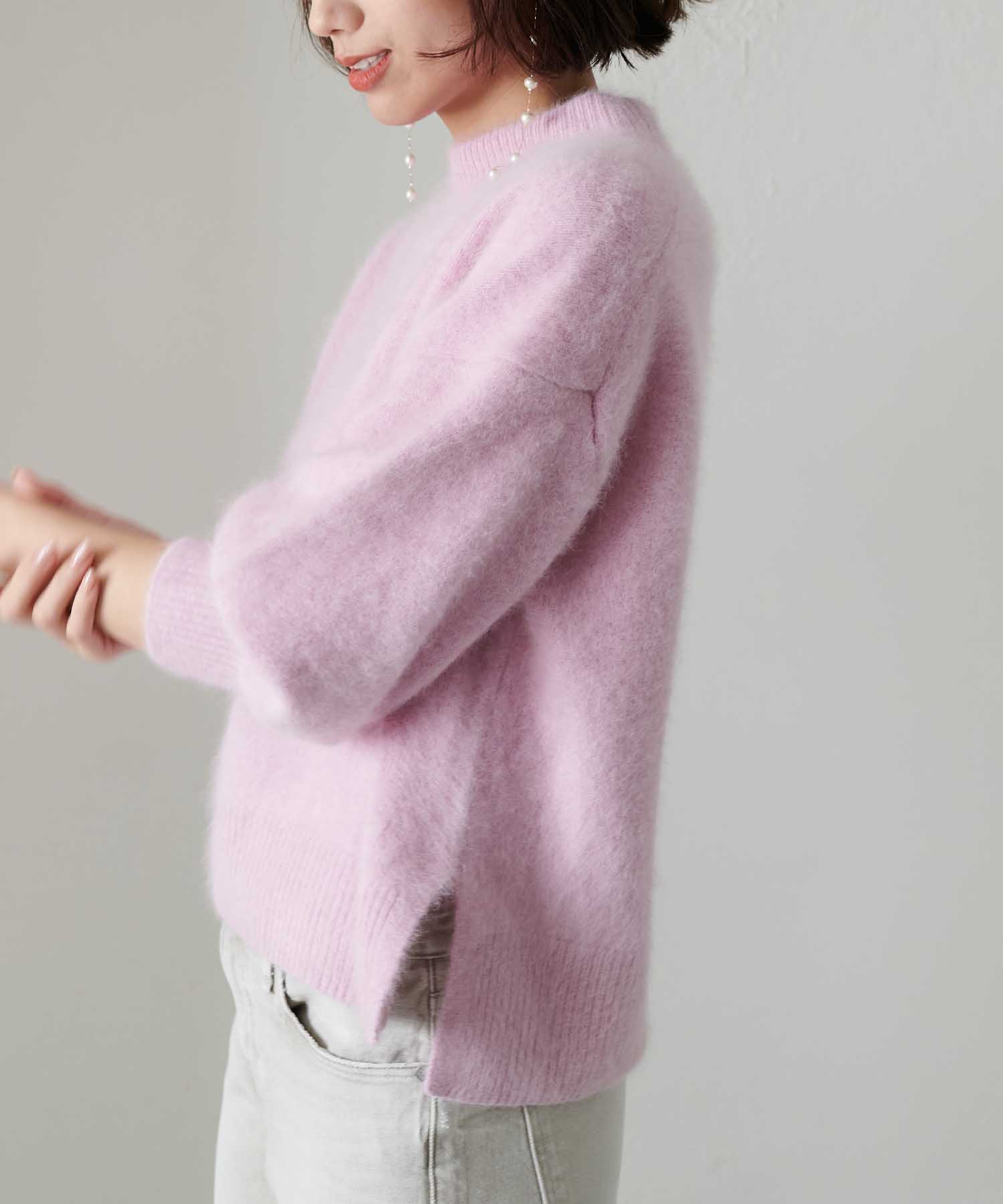 ラクーン ボリュームスリーブモックネックニット