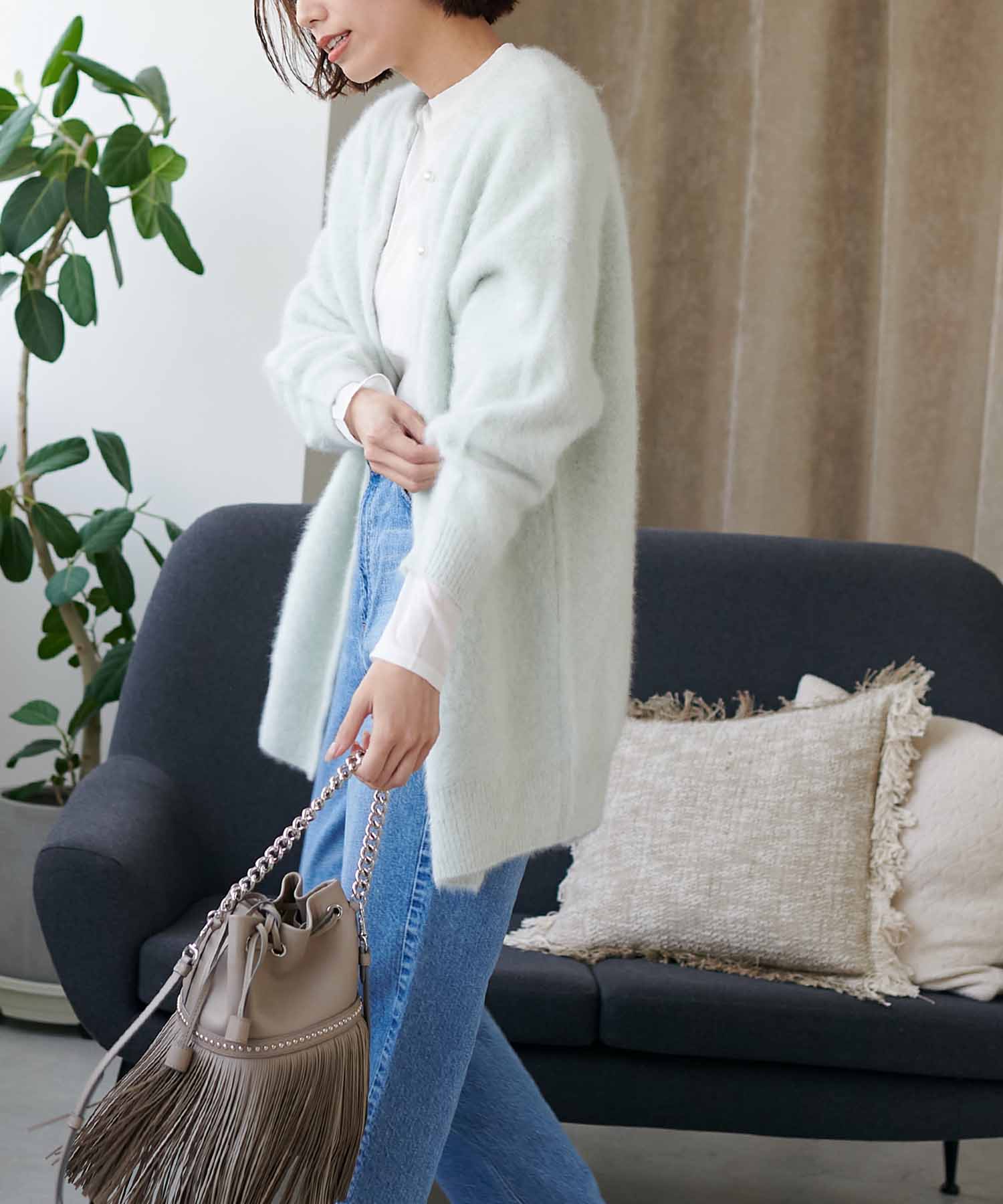 フォックスカシミヤ 前後2wayルーズカーデニット