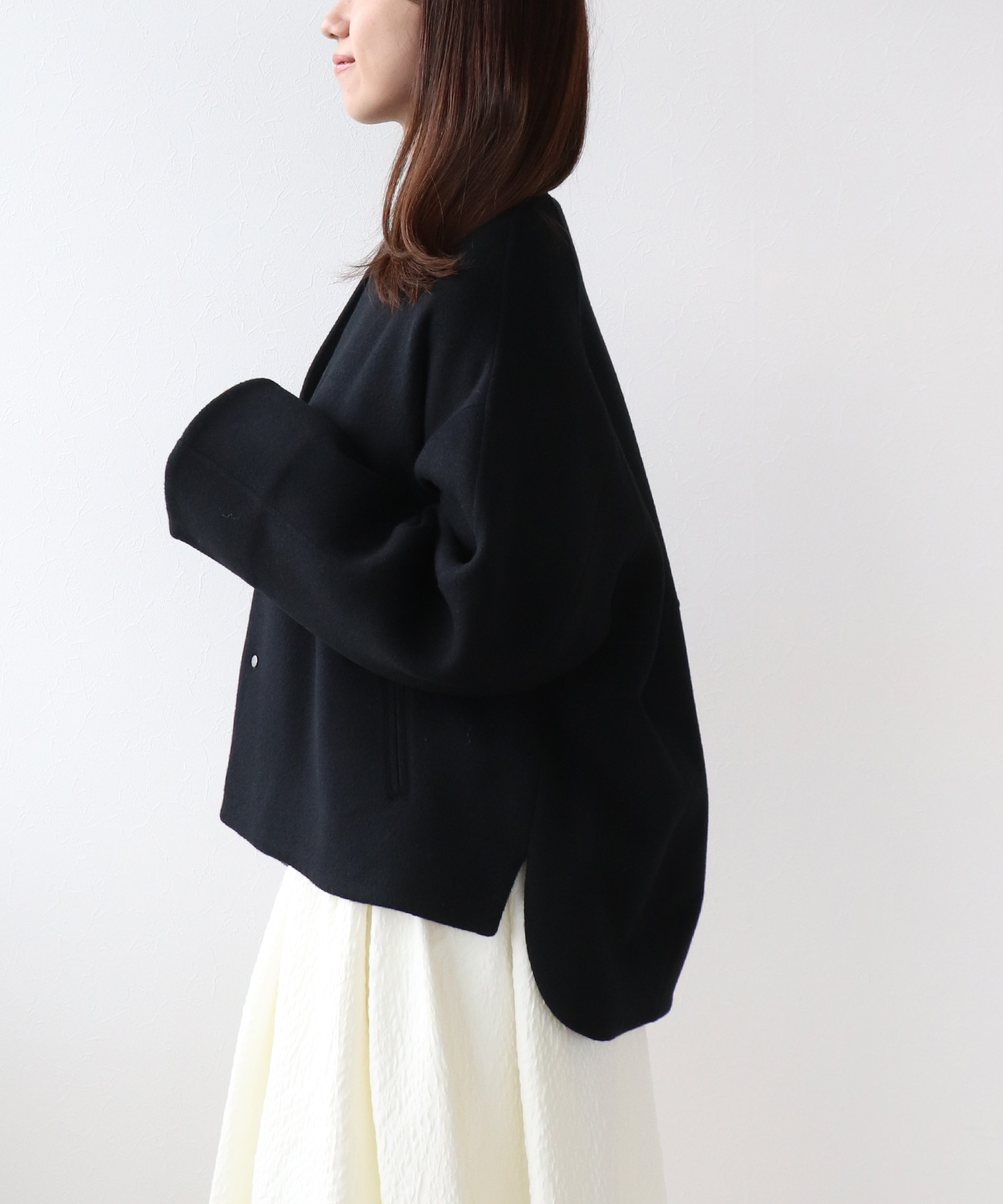 シャルム加工スーパー110s ノーカラーフォルムジャケット