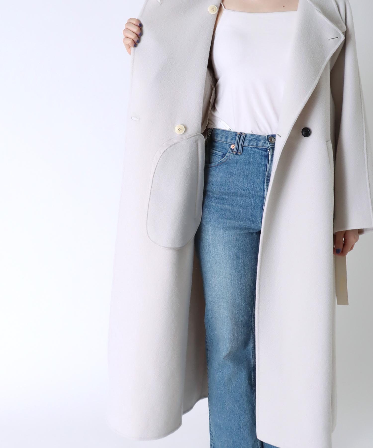 シャルム加工ウールリバースタンドネックコート