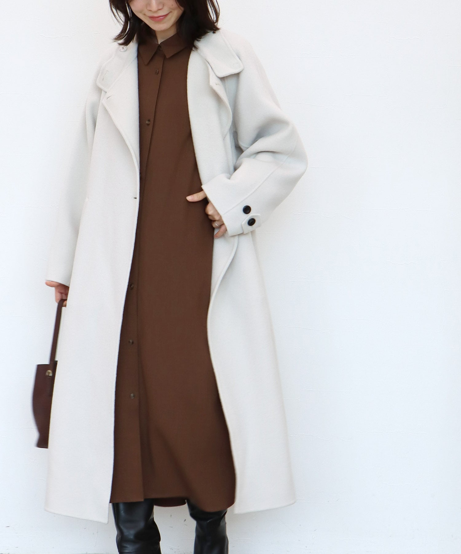 シャルム加工ウールリバースタンドネックコート