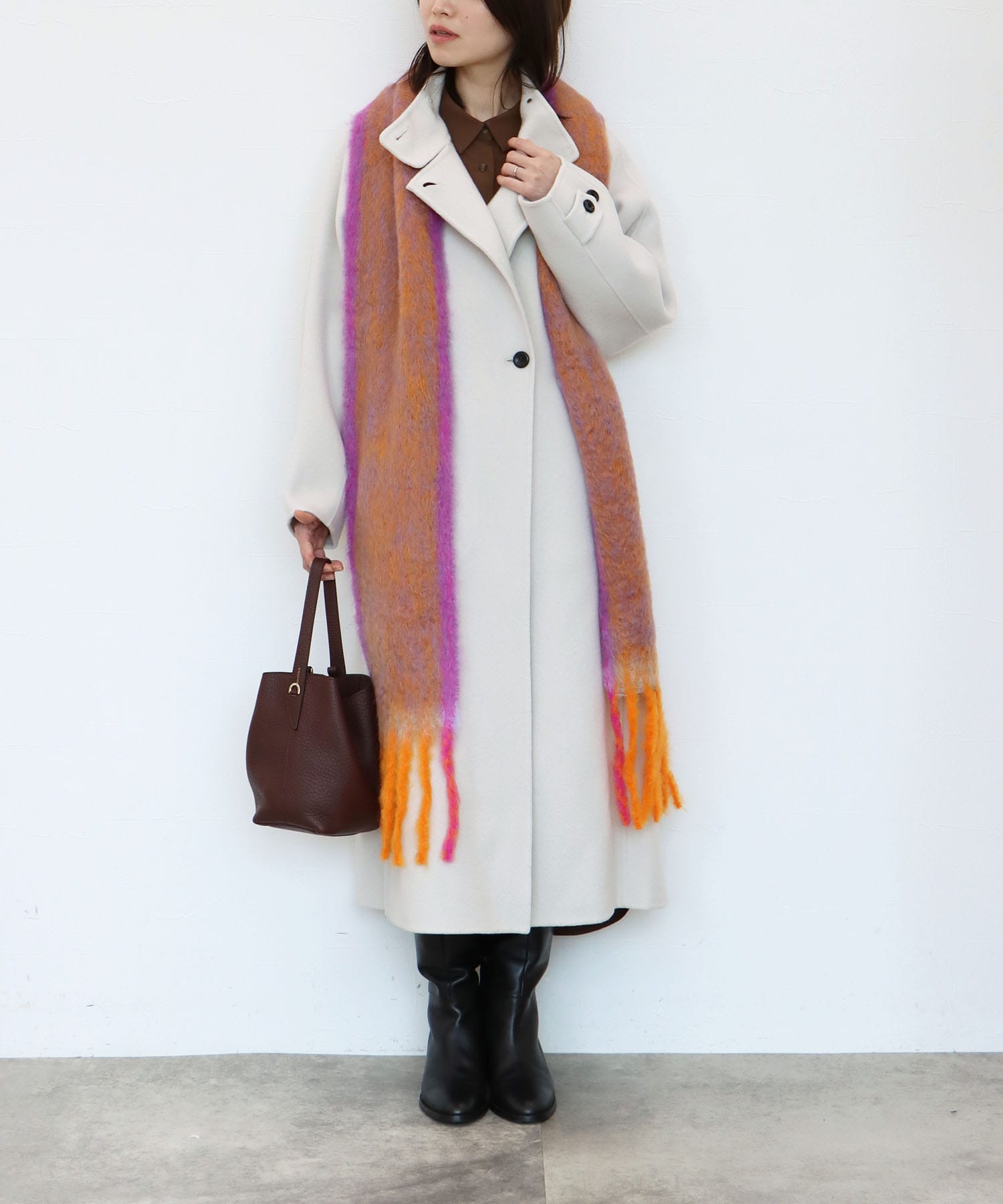 シャルム加工ウールリバースタンドネックコート