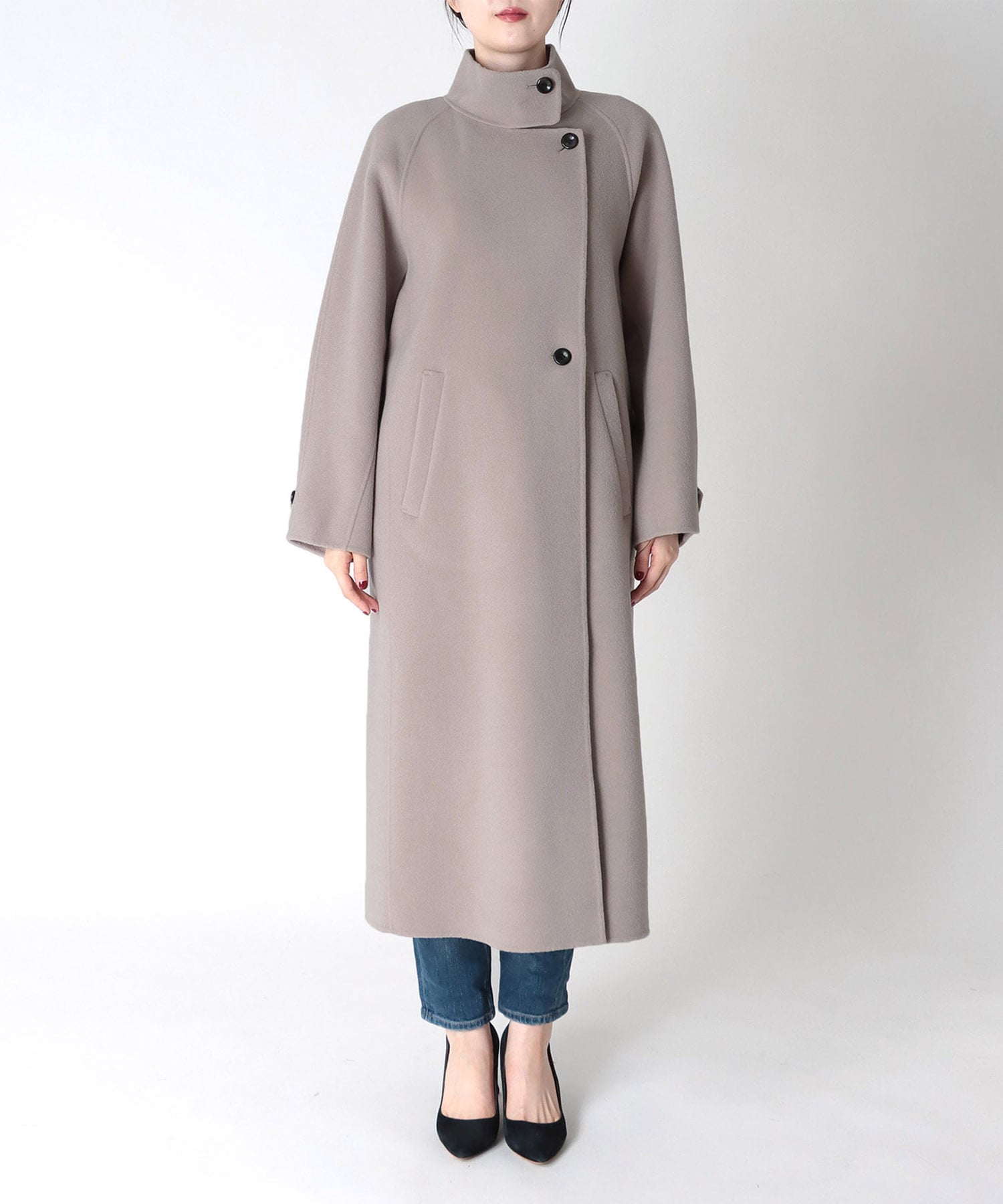 シャルム加工ウールリバースタンドネックコート