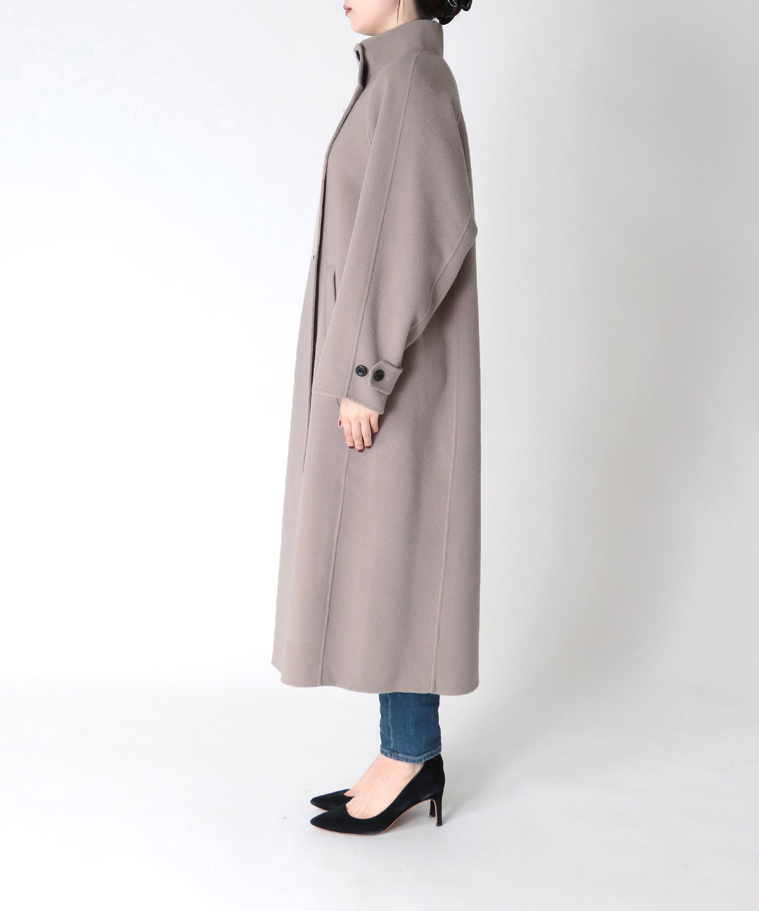 シャルム加工ウールリバースタンドネックコート