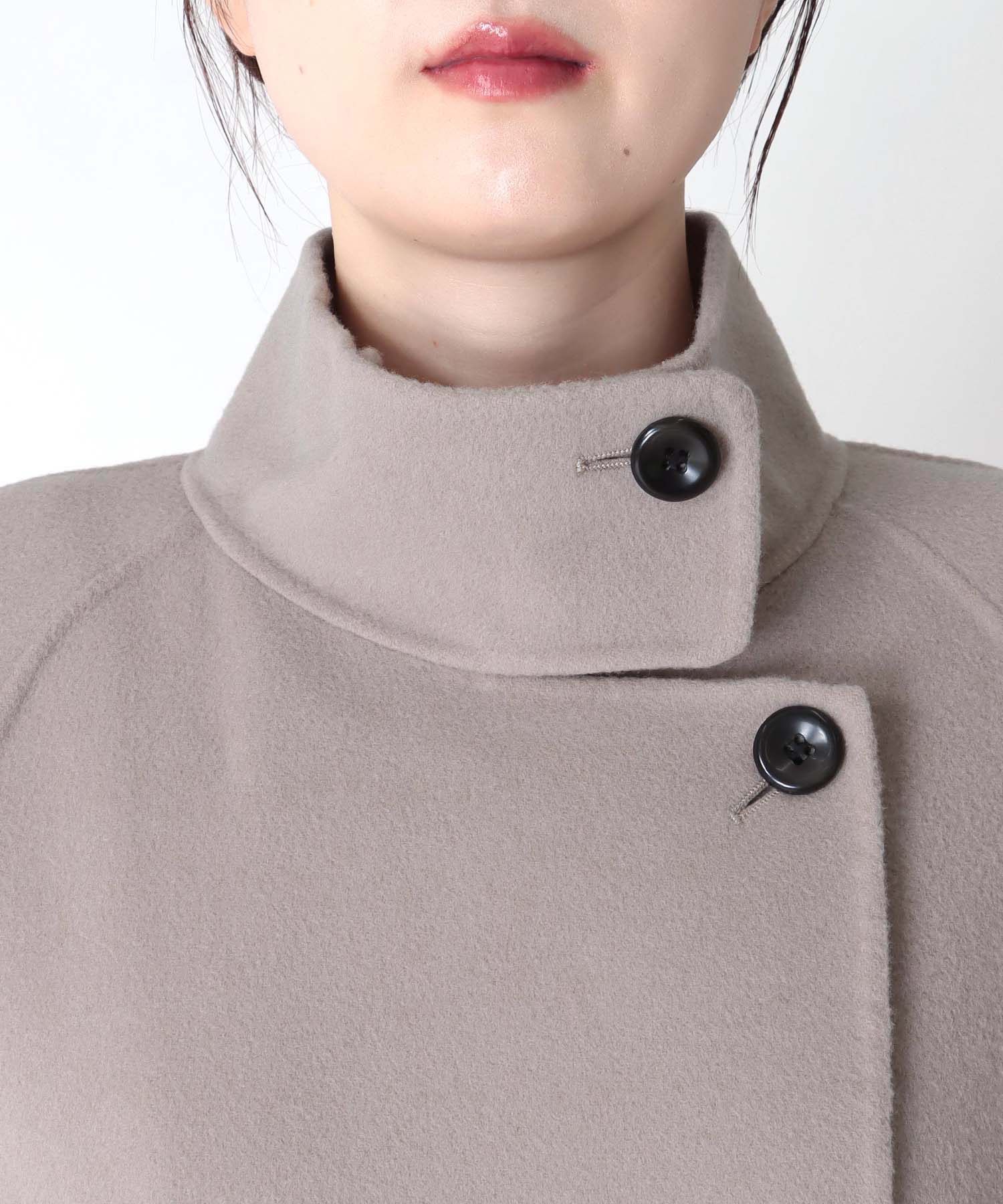 シャルム加工ウールリバースタンドネックコート