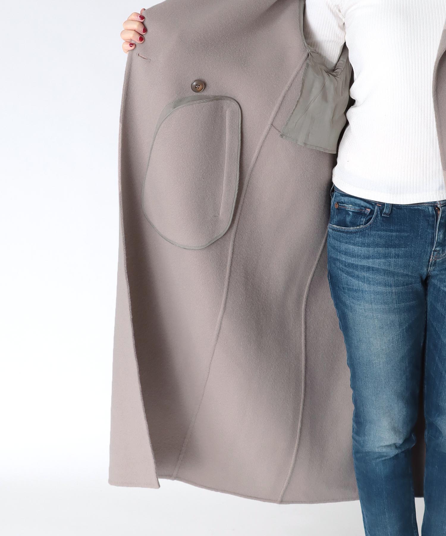 シャルム加工ウールリバースタンドネックコート