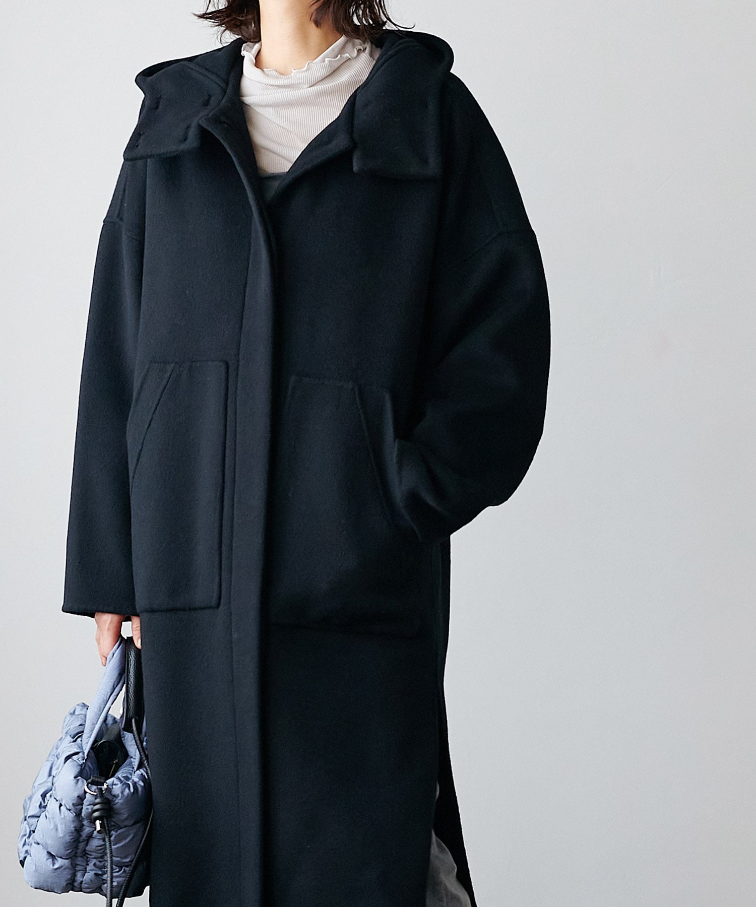 フーディリバーロングコート シャルム加工スーパー110s