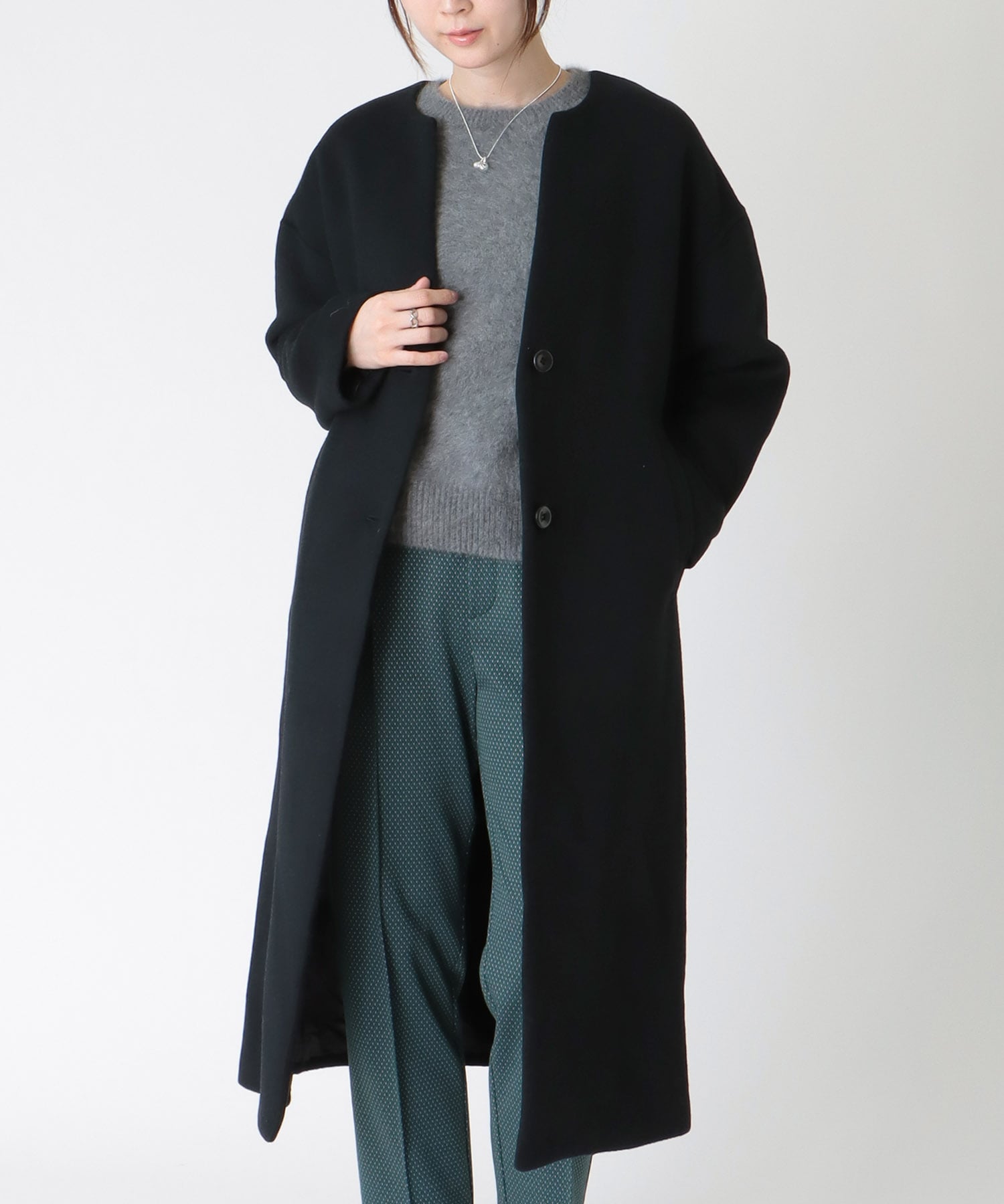 SHIPS｜S140 シャルム ビーバー ノーカラー ロング コート