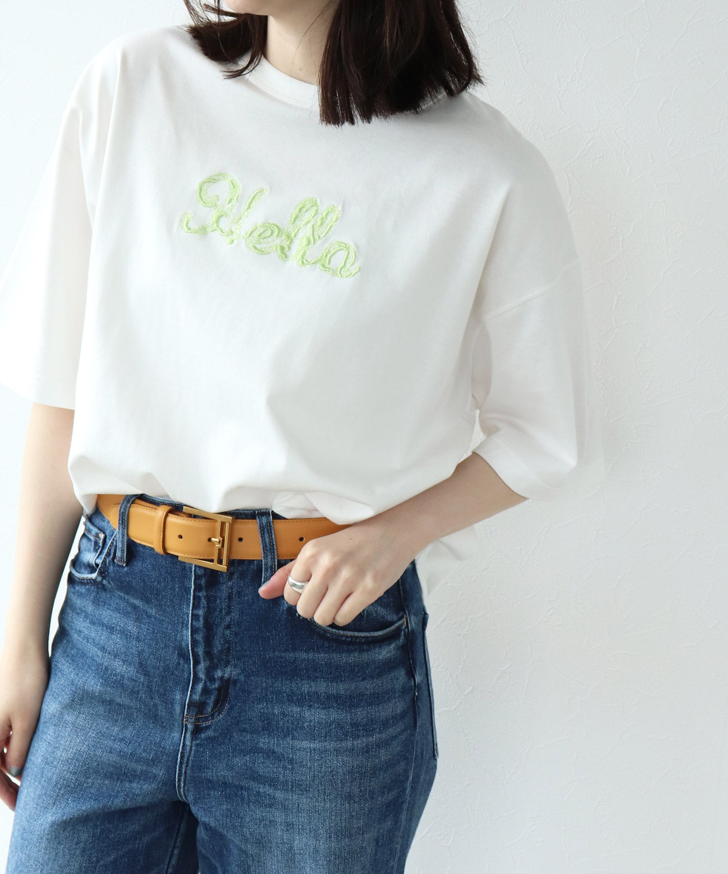 Hello刺繍 オーバーサイズTシャツ