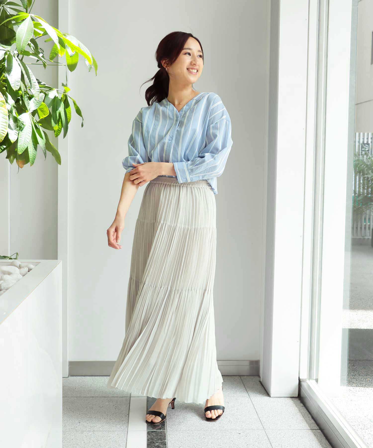 シフォンジョーゼット　ティアードプリーツスカート