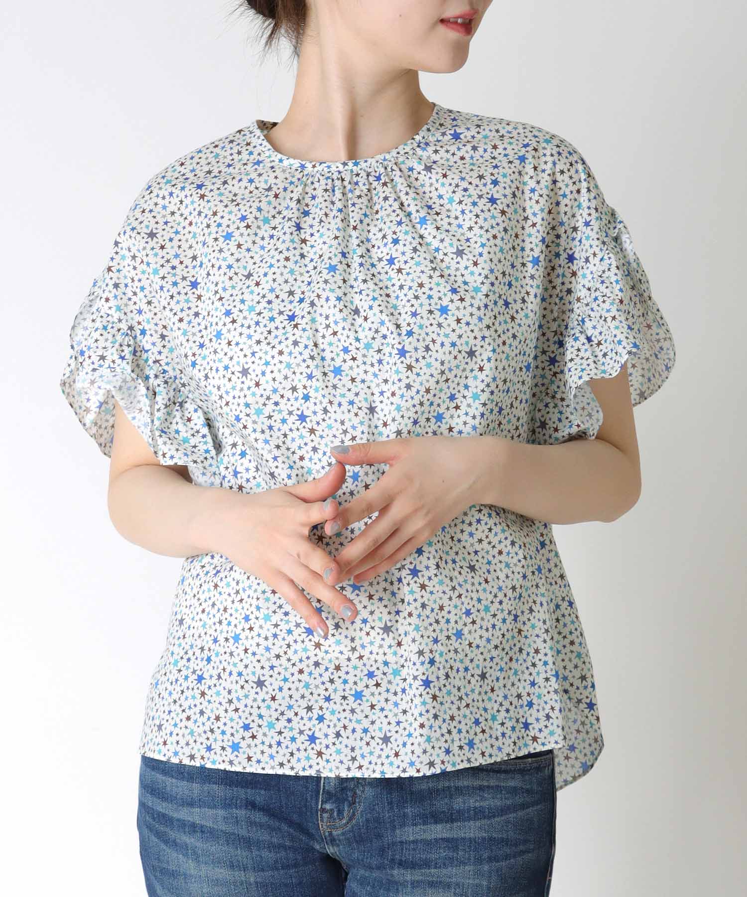 リバティスタートラックプリント フリルスリーブブラウス | AND ON 