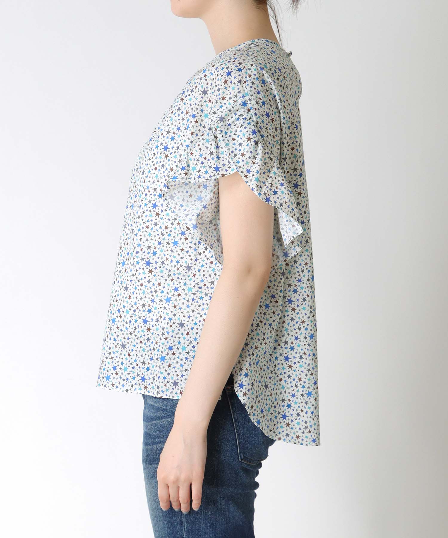 リバティスタートラックプリント フリルスリーブブラウス | AND ON 