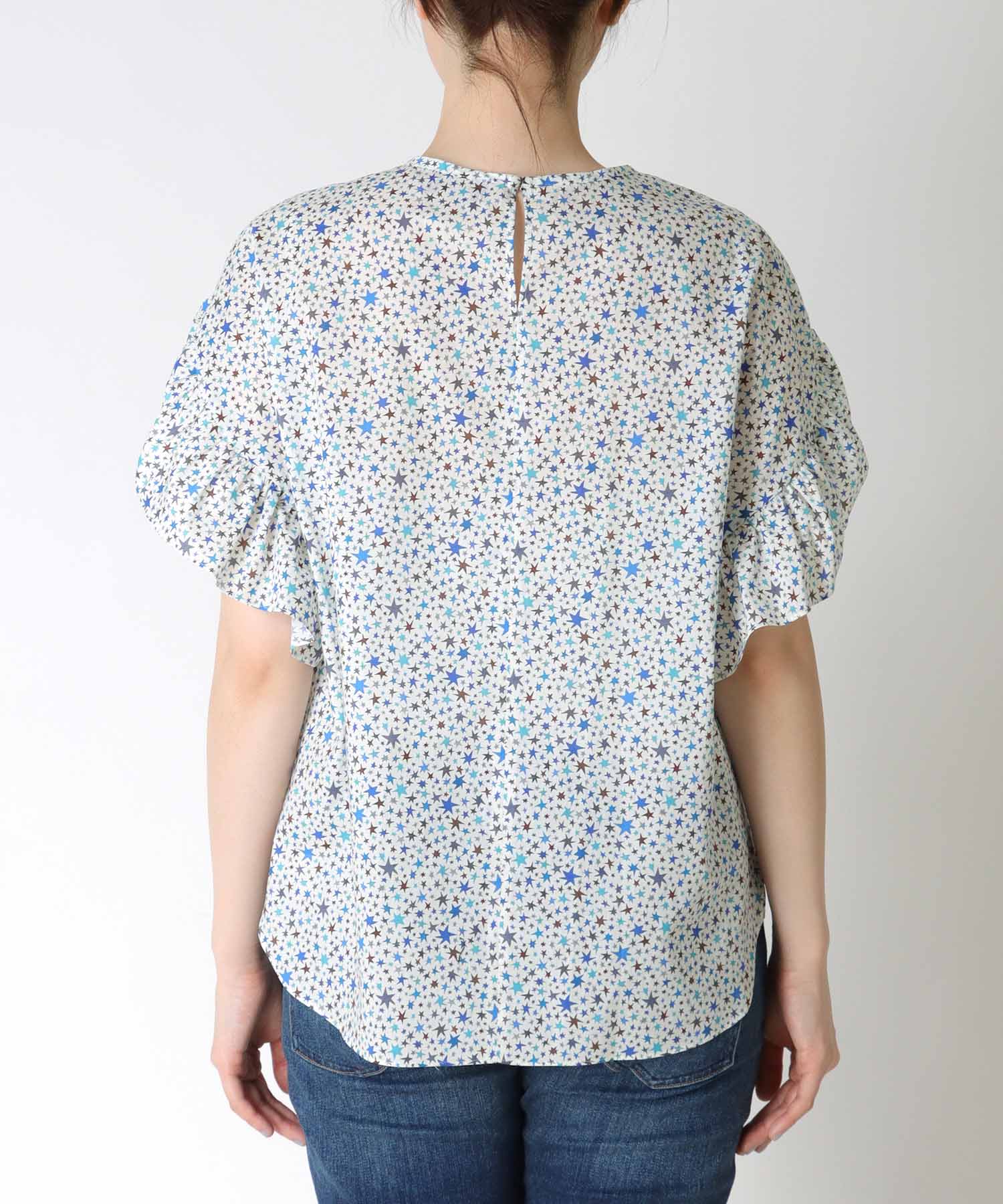 リバティスタートラックプリント フリルスリーブブラウス | AND ON 