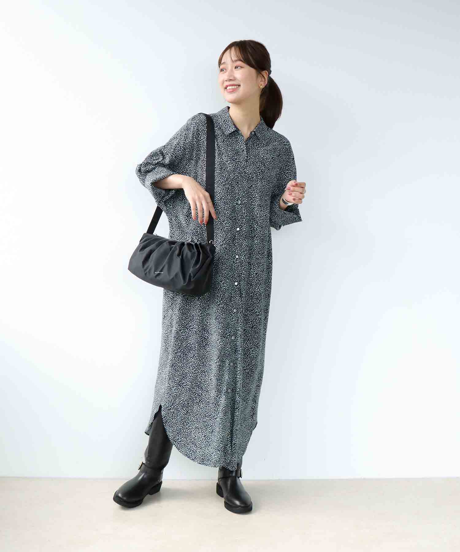 AMARAプリント ロングシャツワンピース