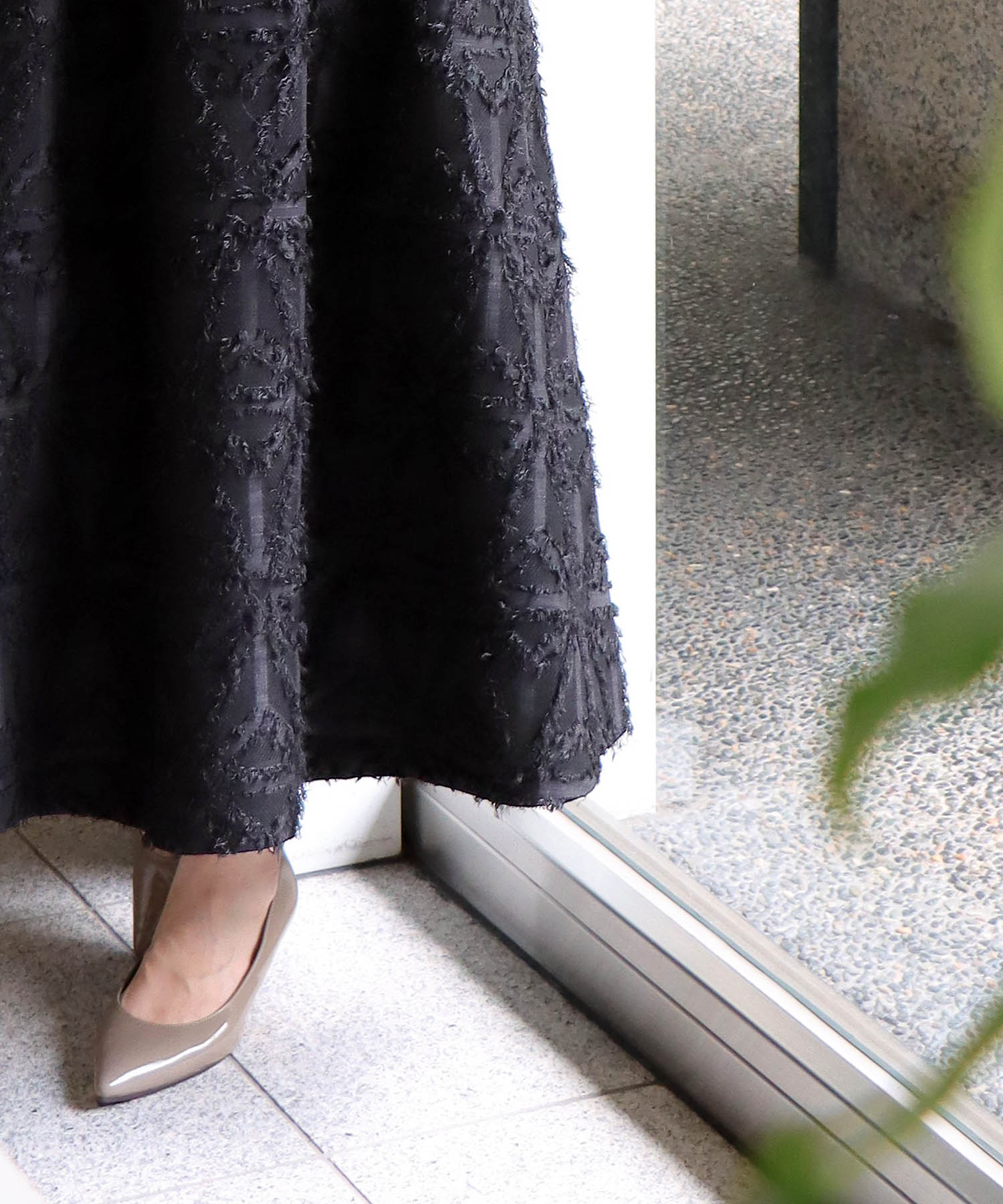 フリンジジャカード ギャザーフレアースカート