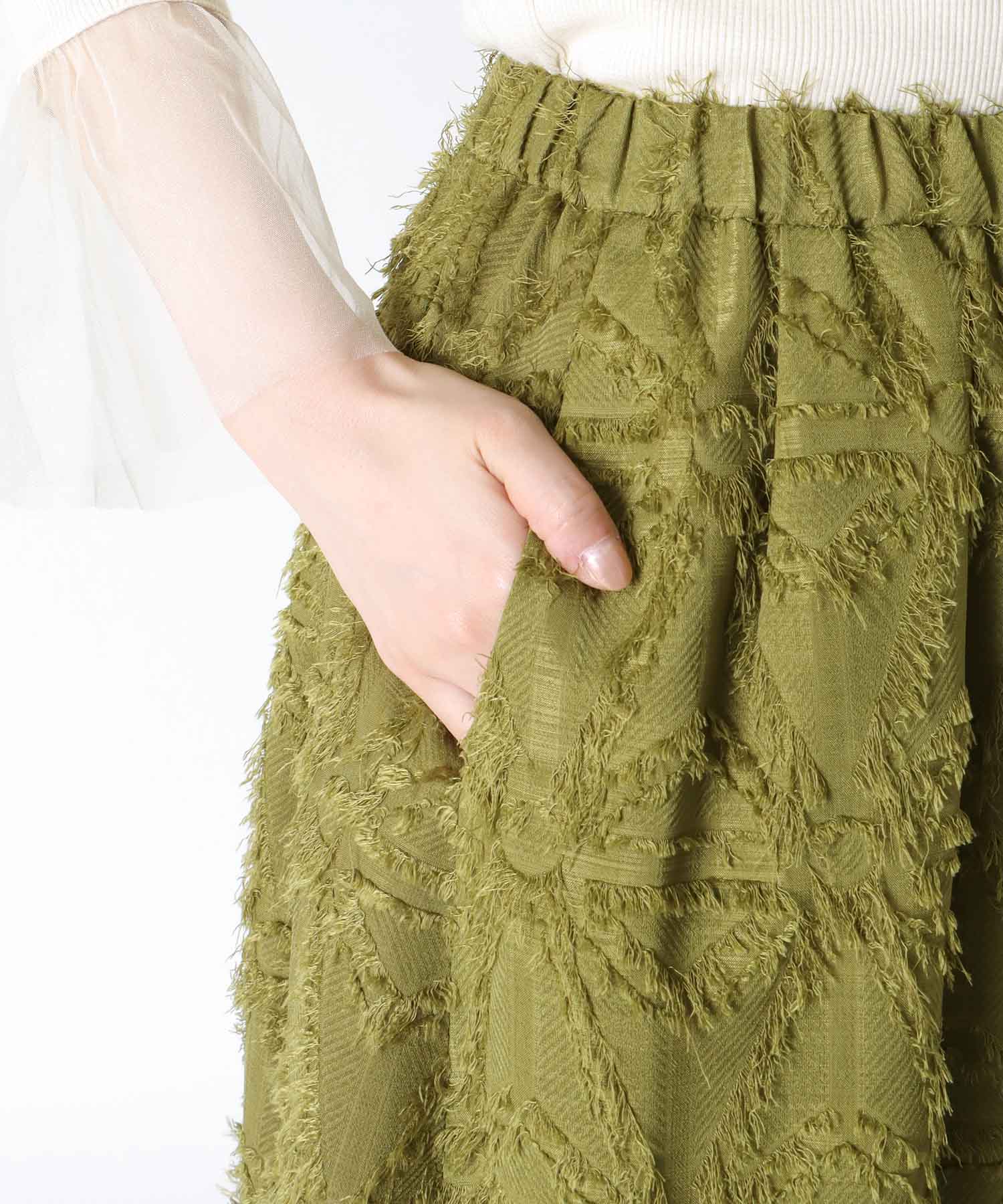 フリンジジャカード ギャザーフレアースカート