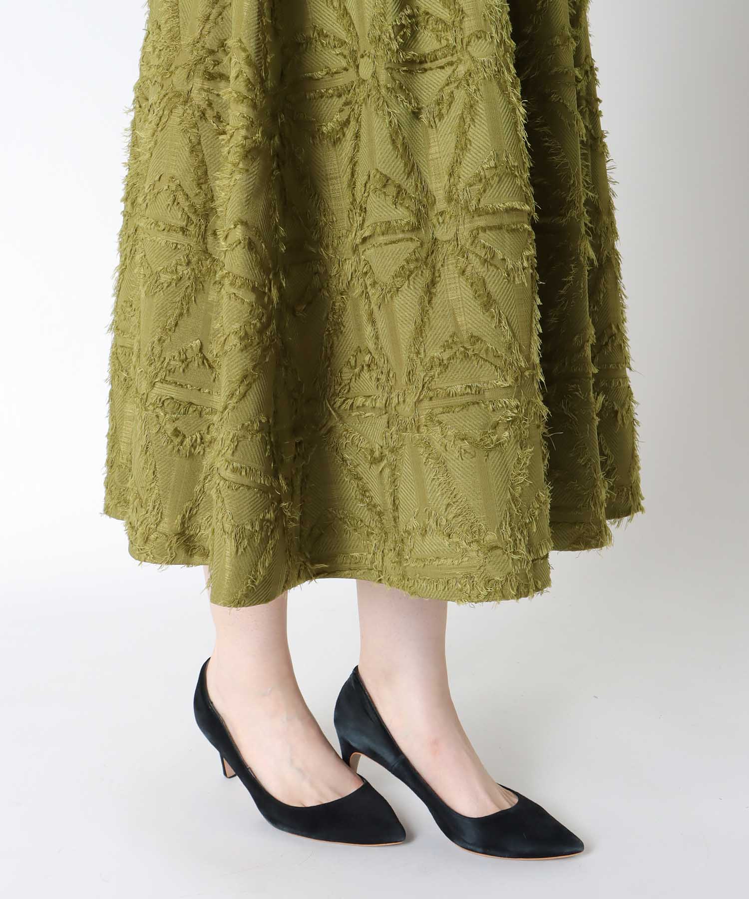 フリンジジャカード ギャザーフレアースカート