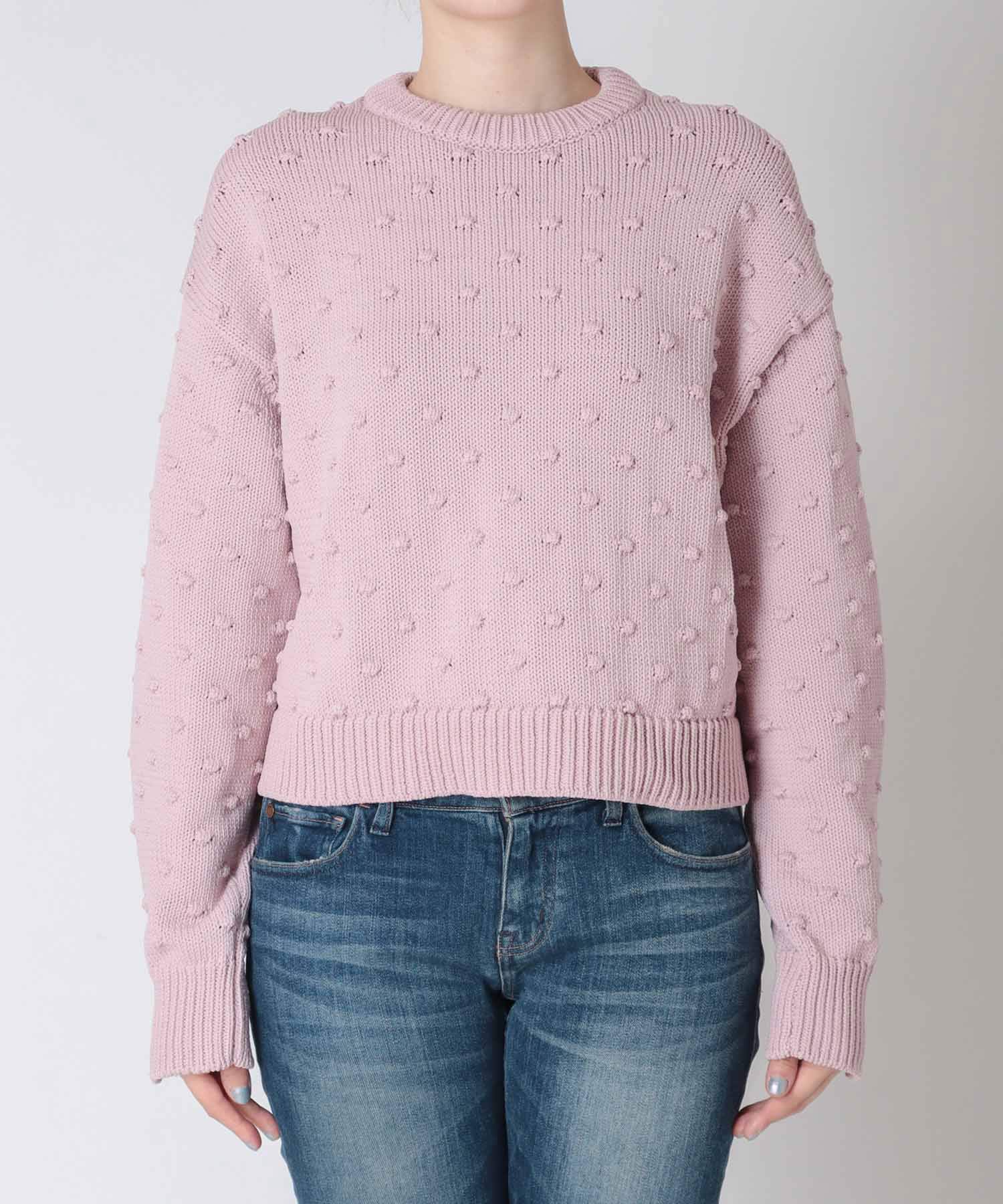 ポンポン編みクルーネックニット