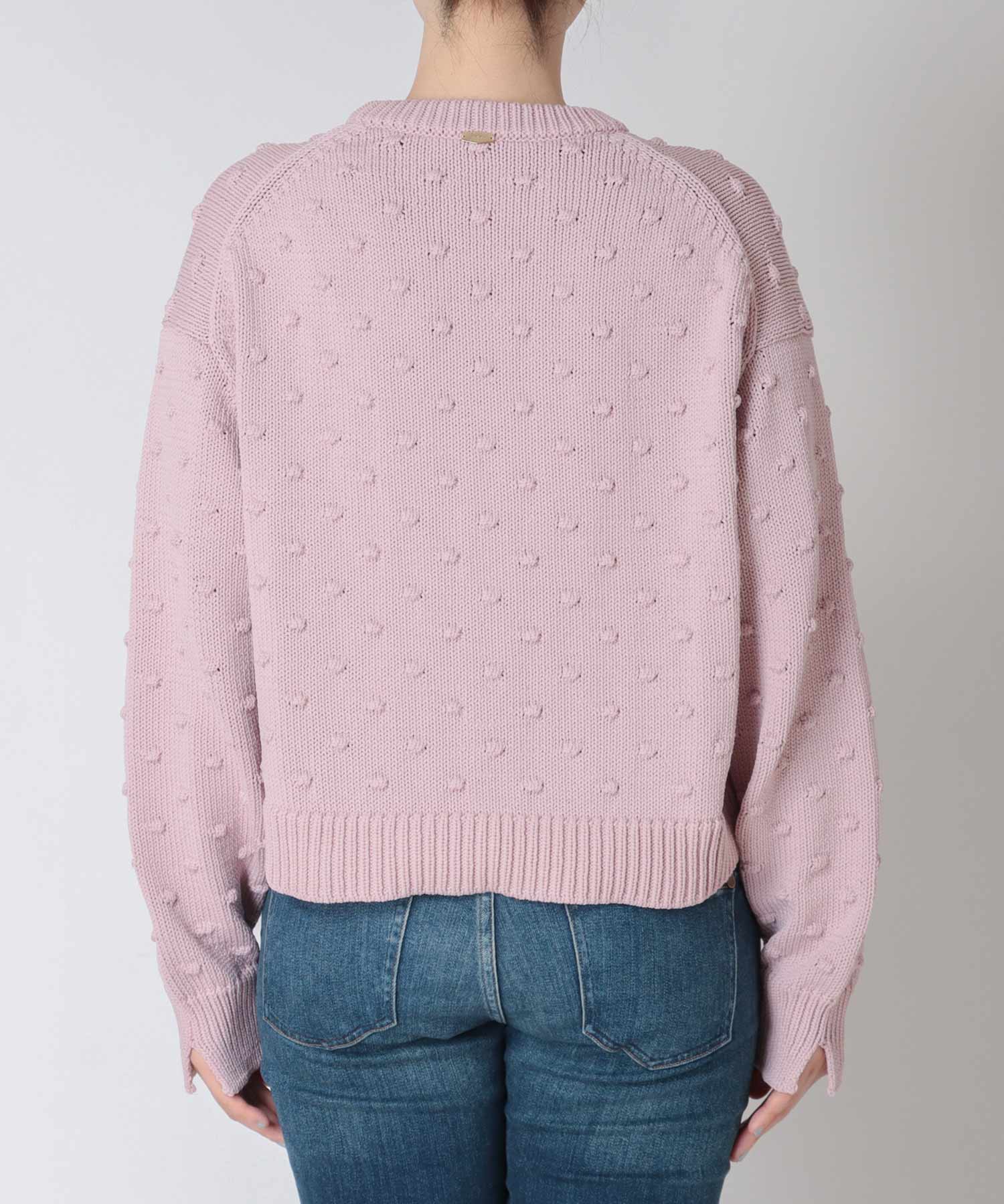 ポンポン編みクルーネックニット