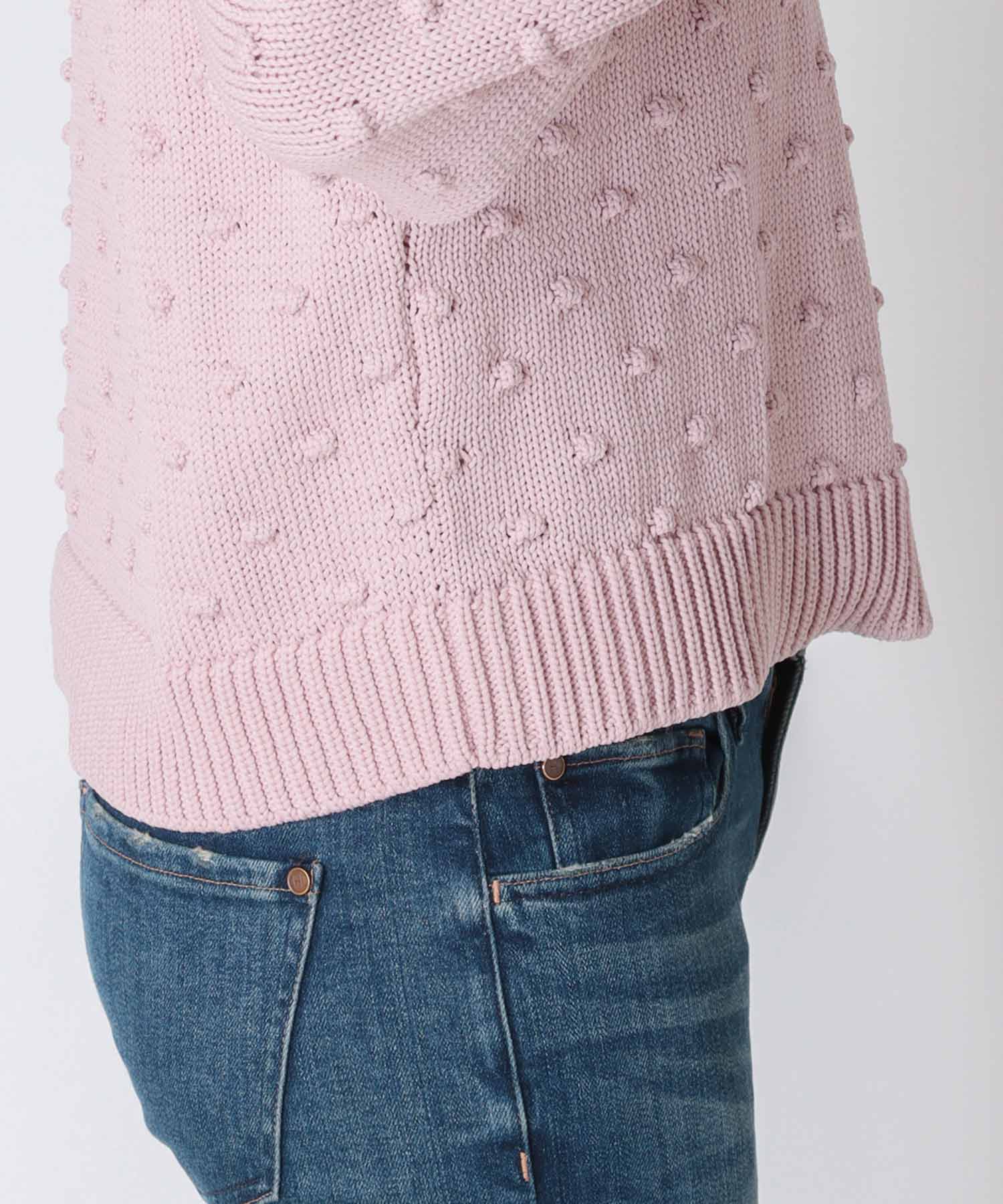 ポンポン編みクルーネックニット