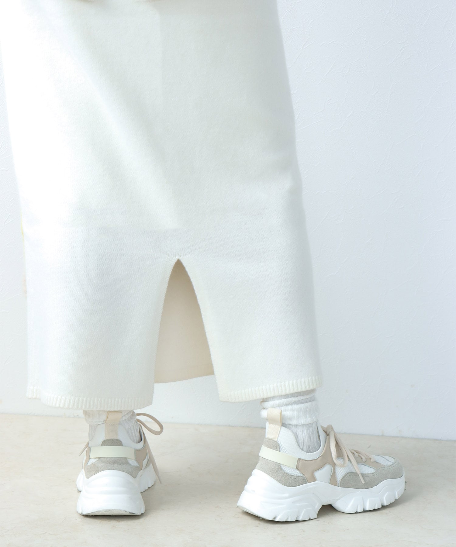 エアウール配色シームラインスカート