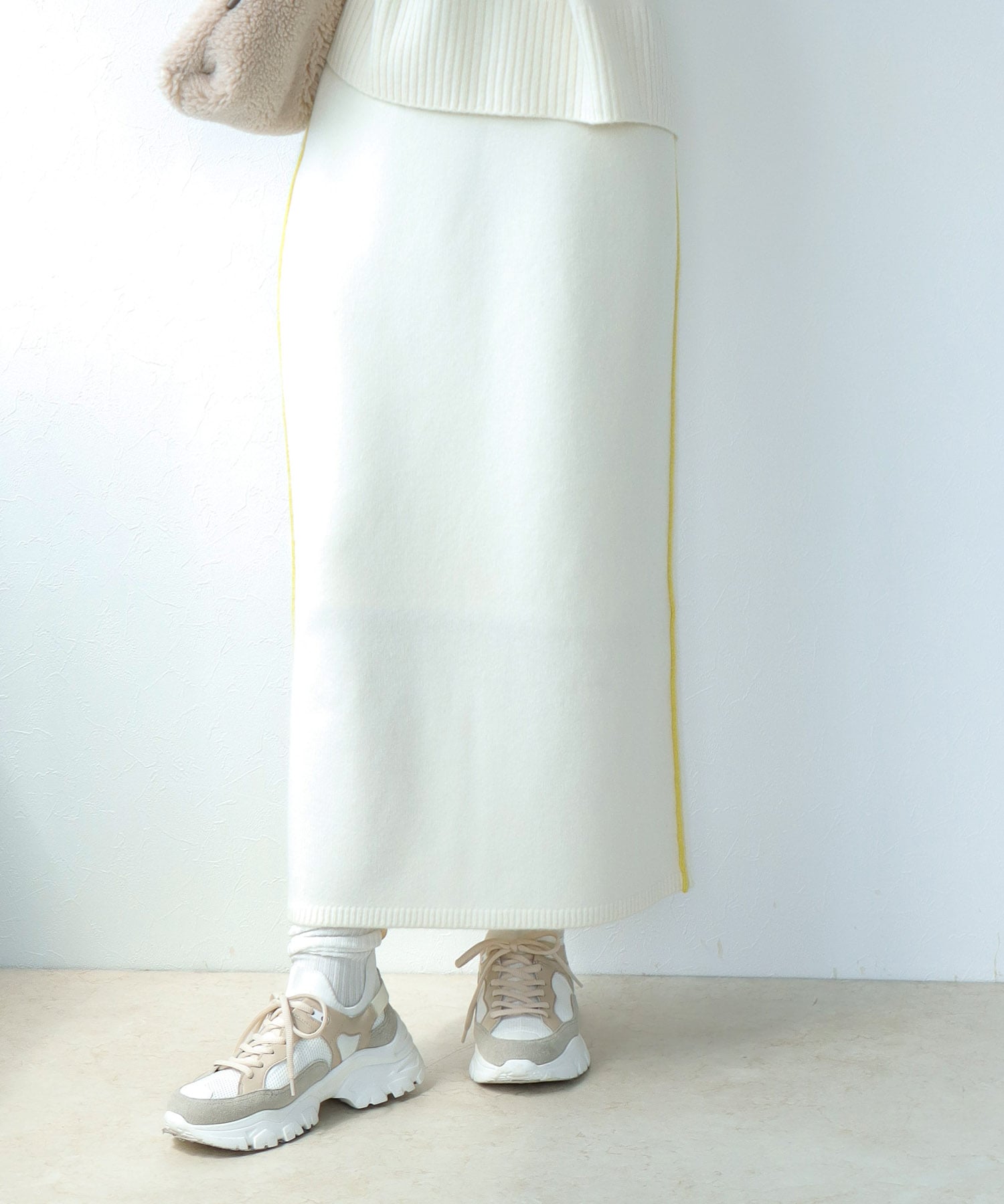 エアウール配色シームラインスカート