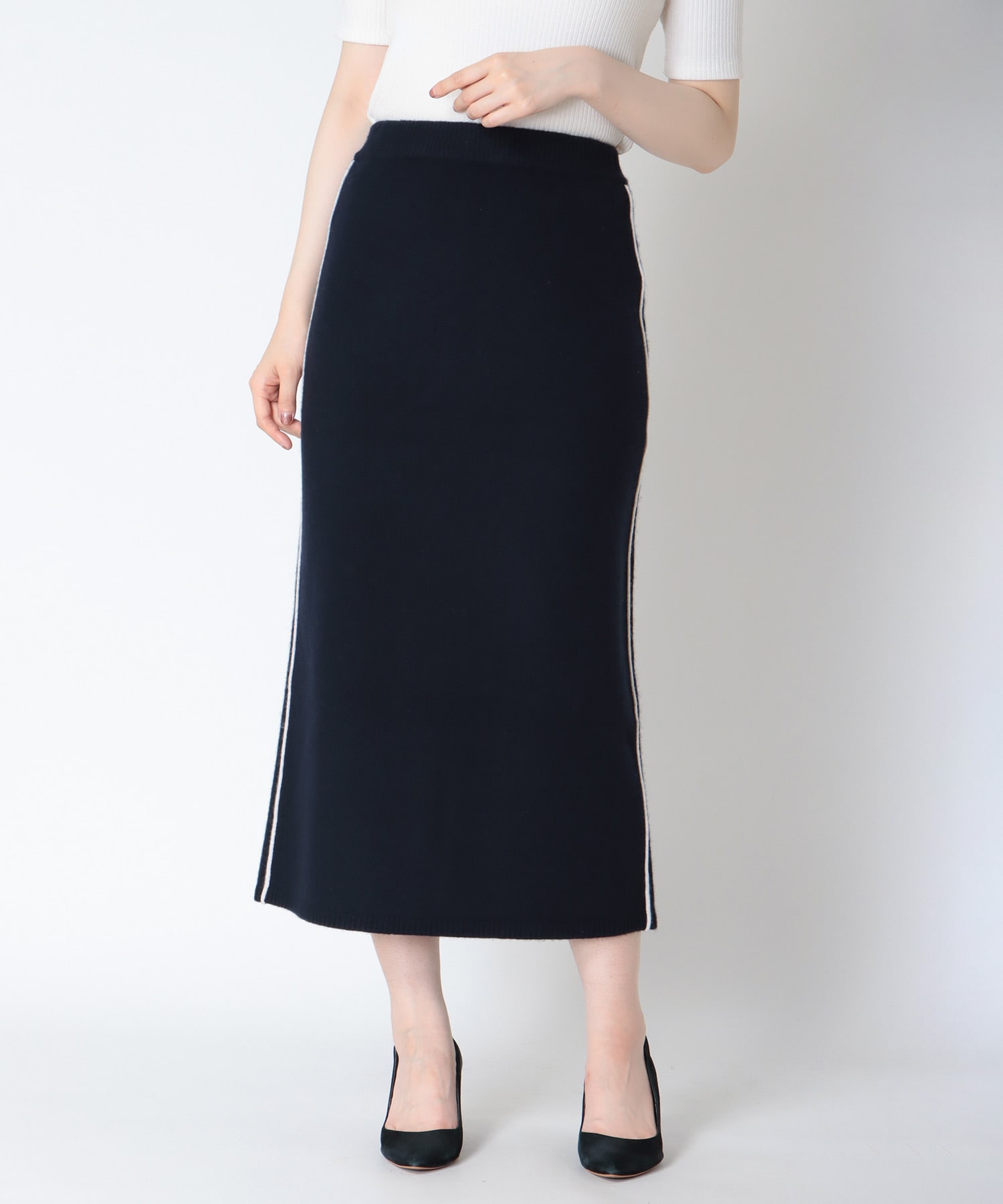 エアウール配色シームラインスカート