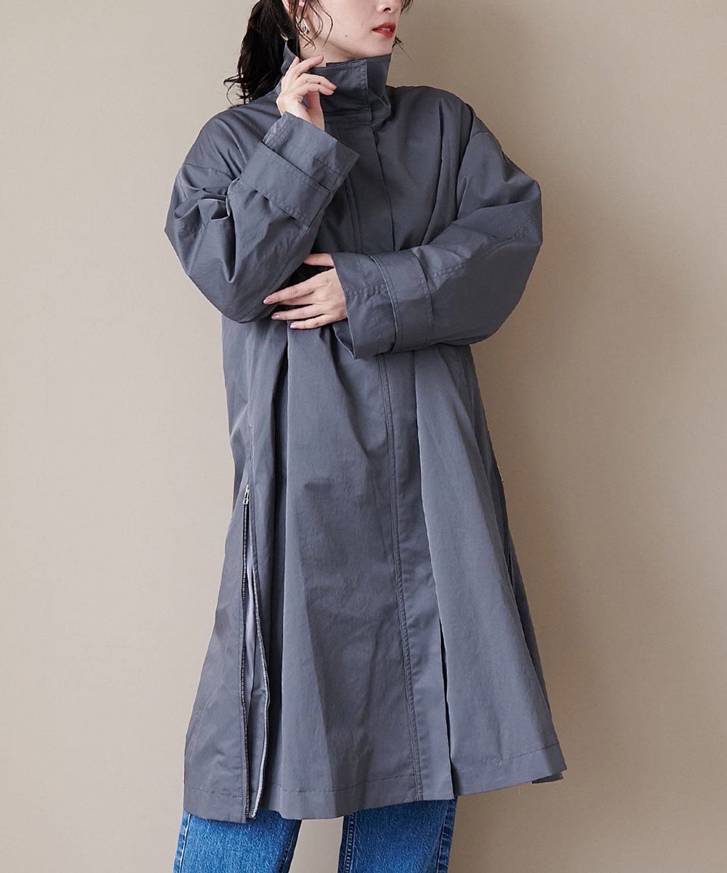 撥水ツイル ハイネックステンカラーコート