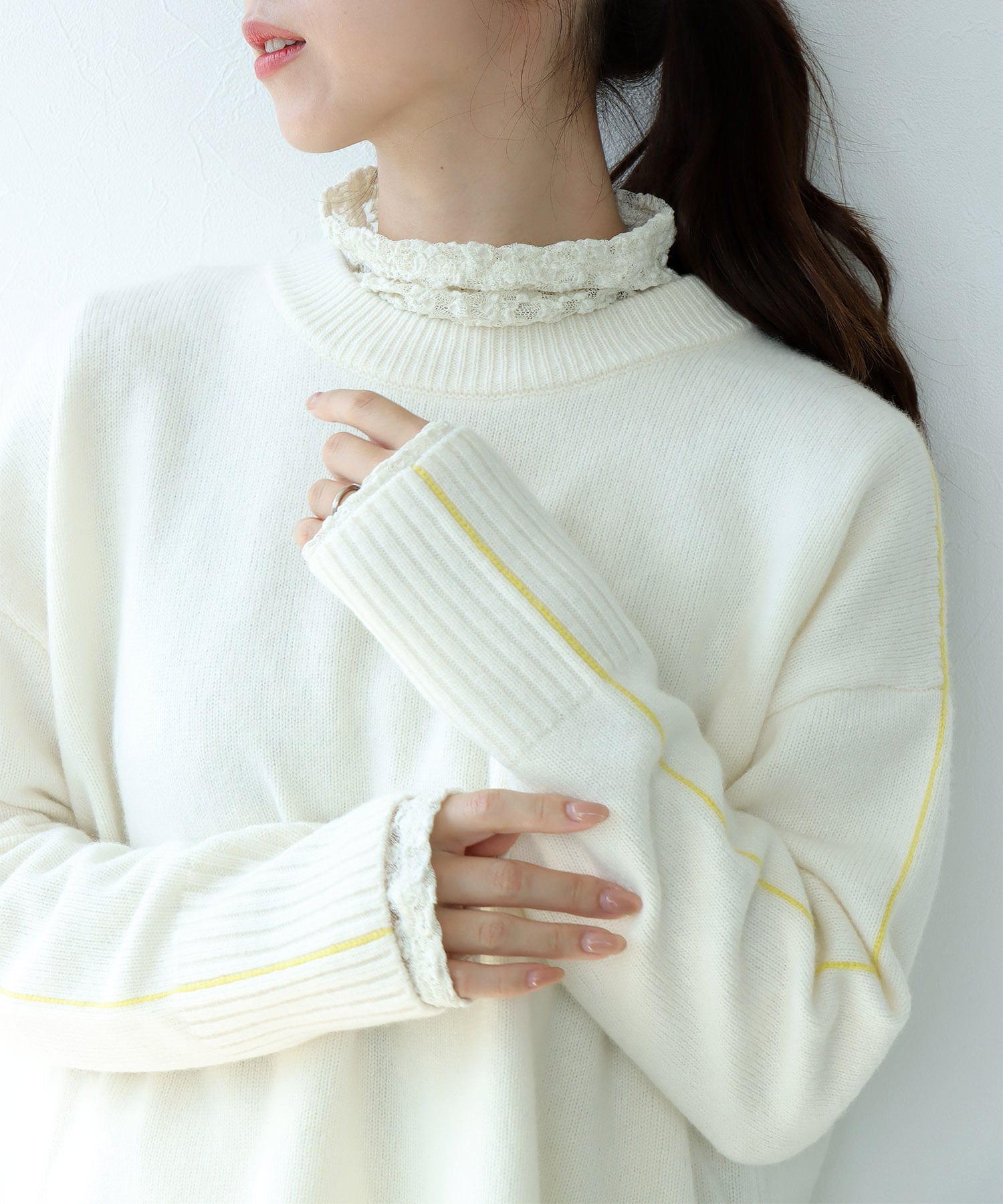 エアウール配色シームラインニット