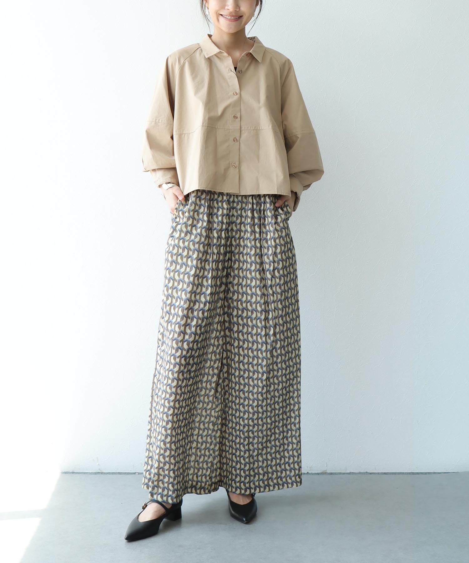 Deveau×ジオメトリックプリント　スーパーワイドパンツ
