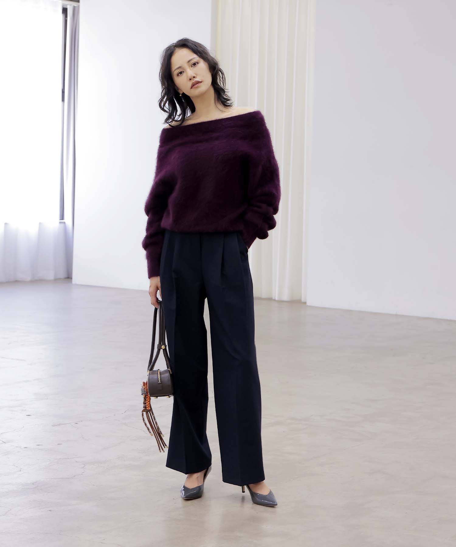 【8月28日予約販売】フォックスカシミヤ オフショルダープルオーバー