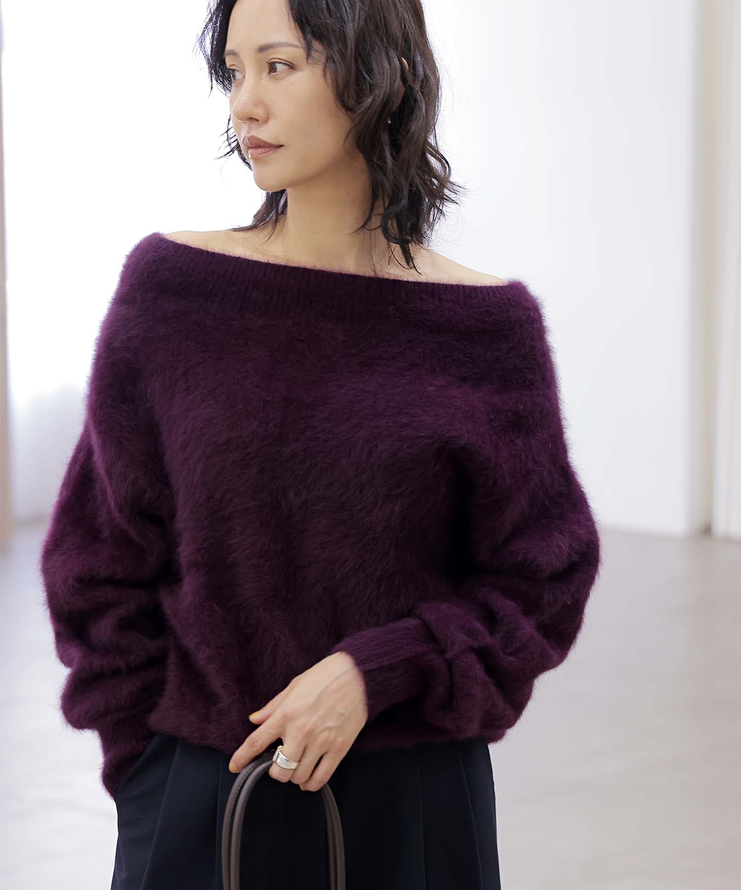 【8月28日予約販売】フォックスカシミヤ オフショルダープルオーバー