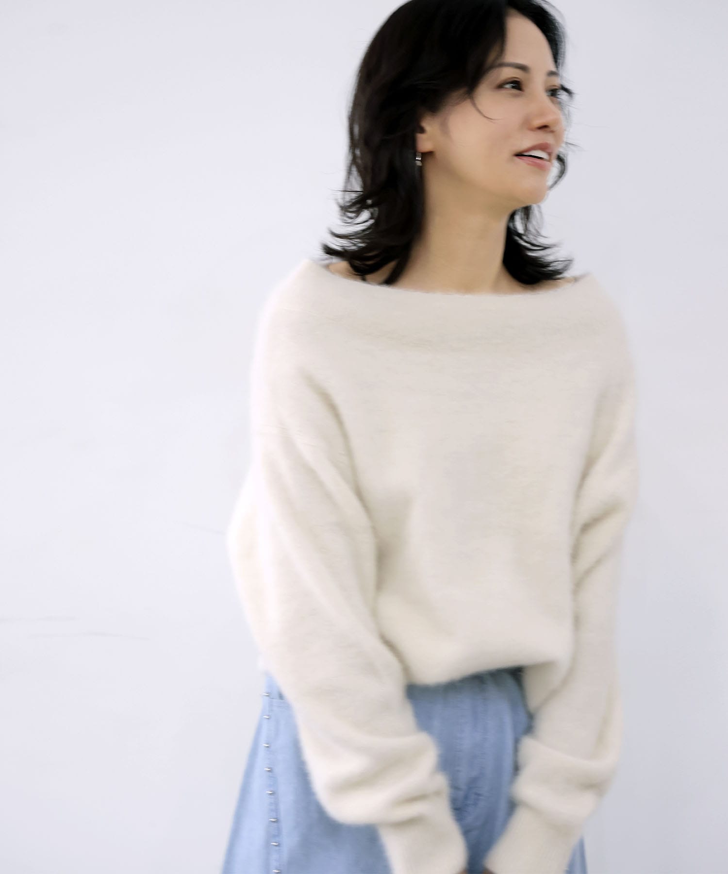 【8月28日予約販売】フォックスカシミヤ オフショルダープルオーバー