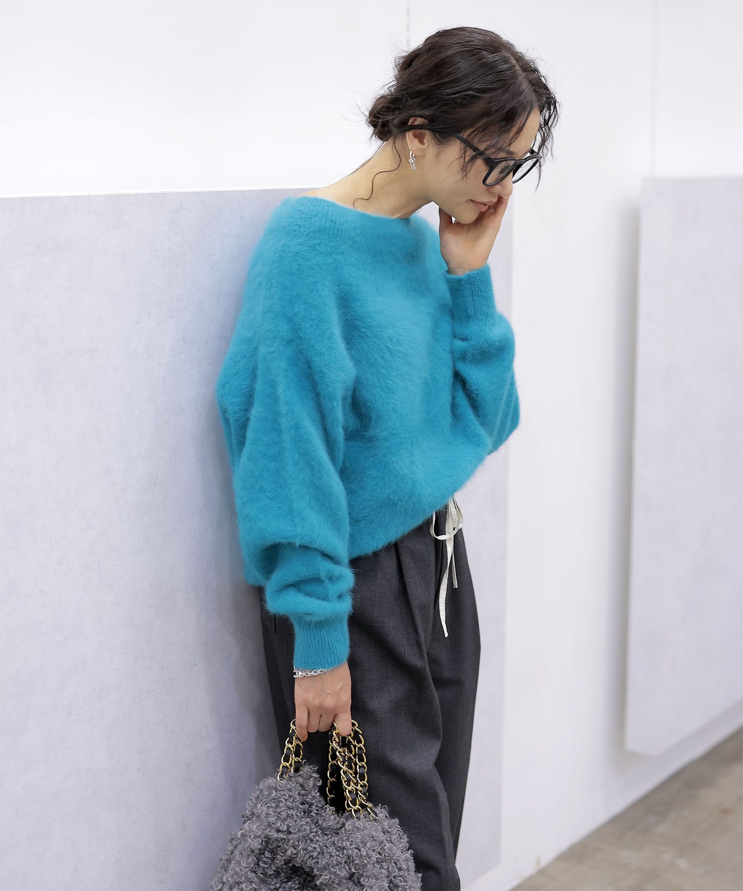 【8月28日予約販売】フォックスカシミヤ オフショルダープルオーバー