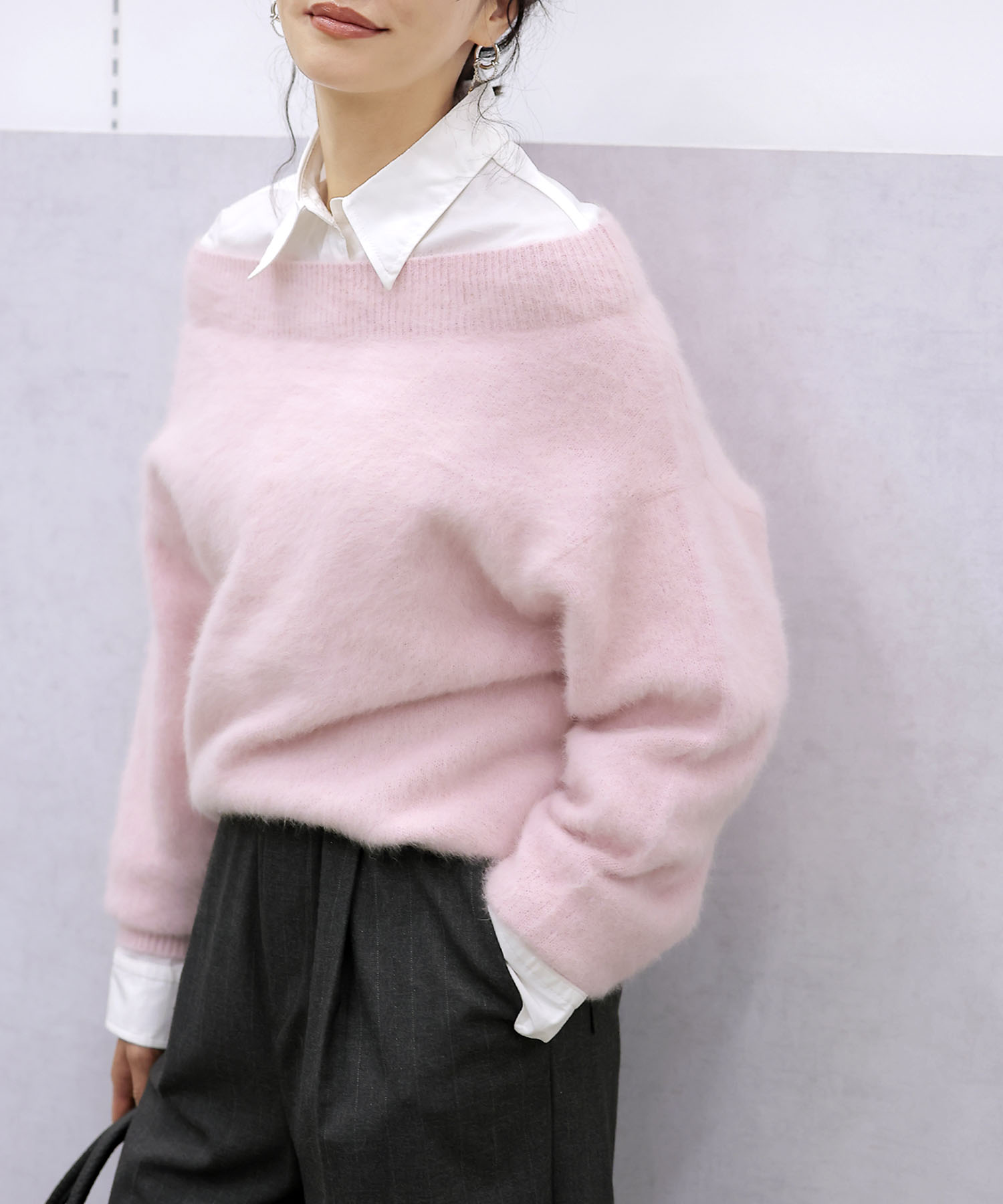 フォックスカシミヤ オフショルダープルオーバー