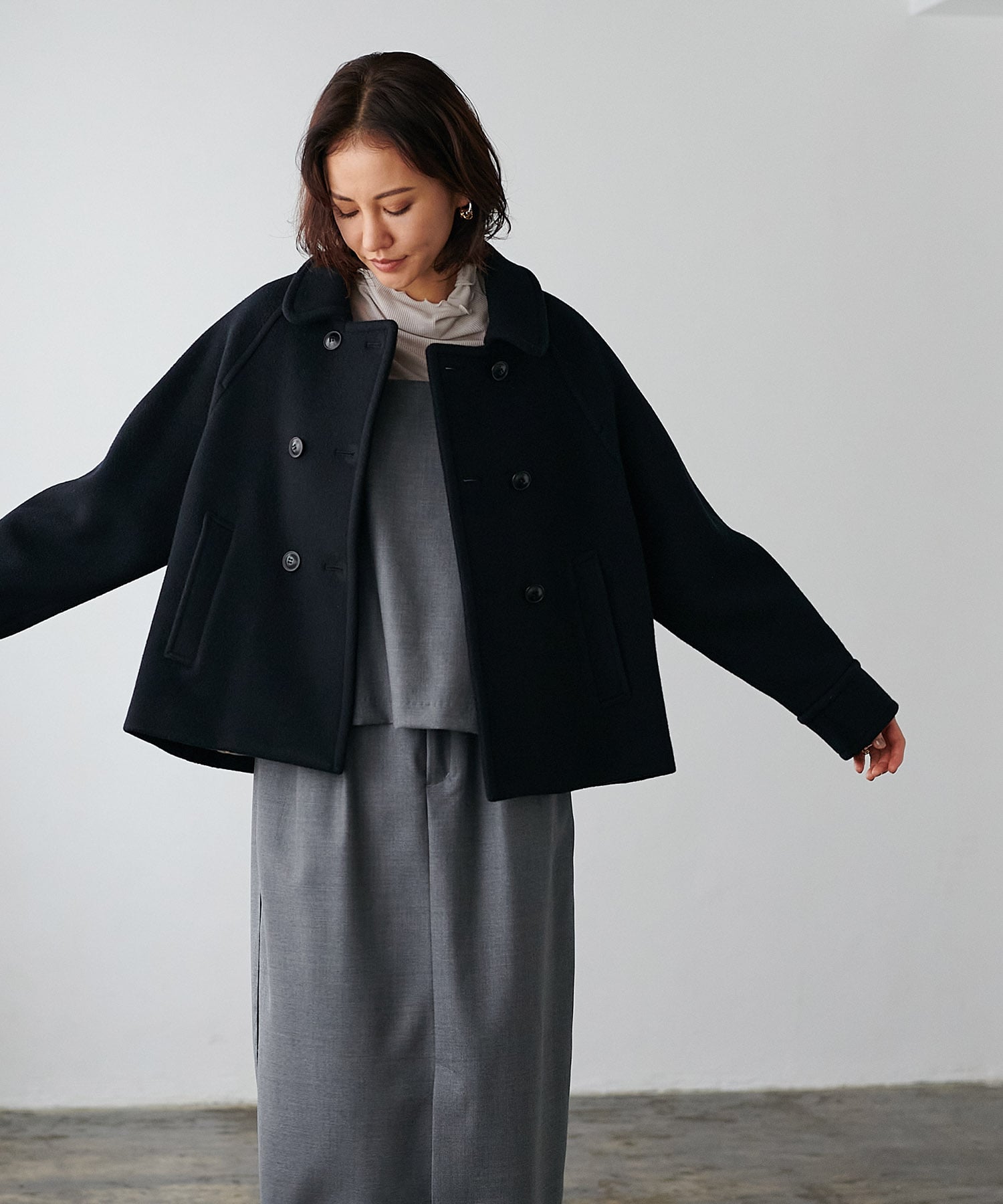 【10月16日予約販売】シャルム加工ウールショートPコート