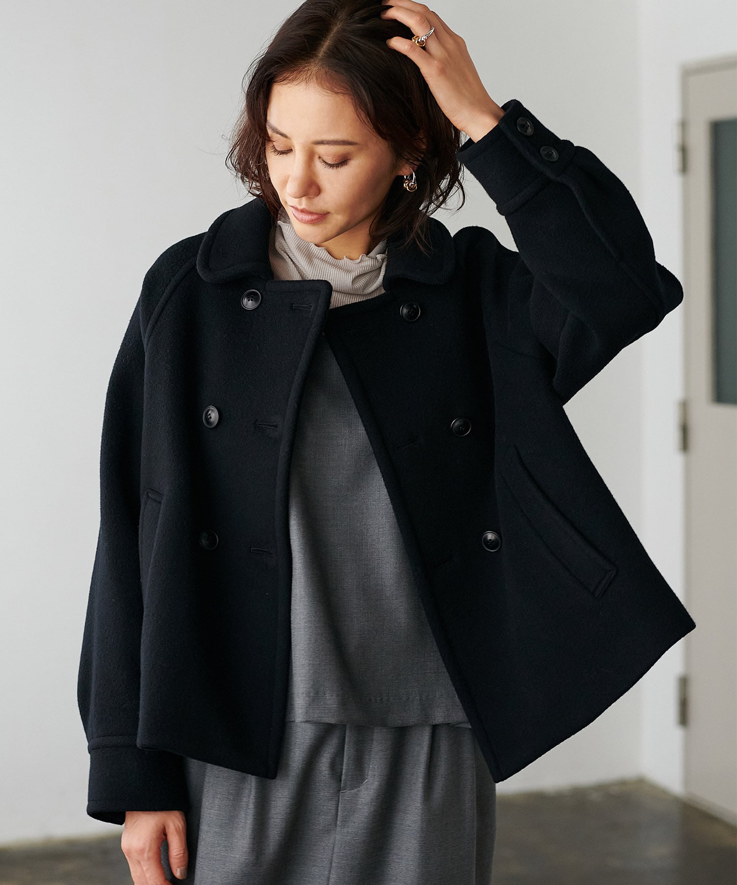 シャルム加工ウールショートPコート