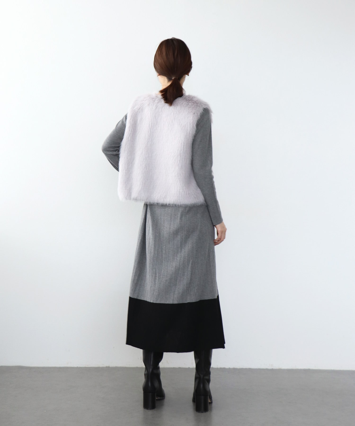 カシミヤ混バイカラーAラインワンピース