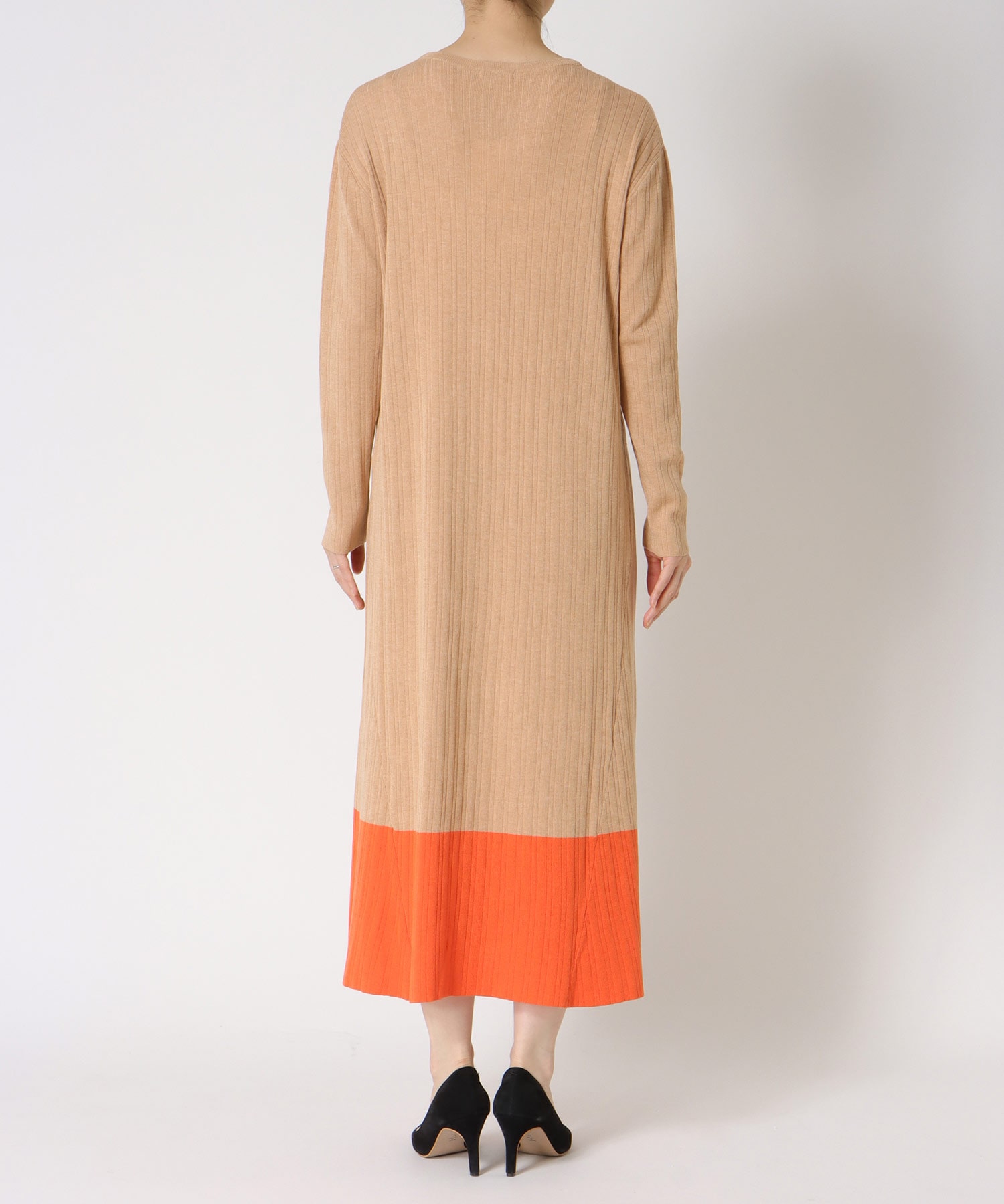 カシミヤ混バイカラーAラインワンピース