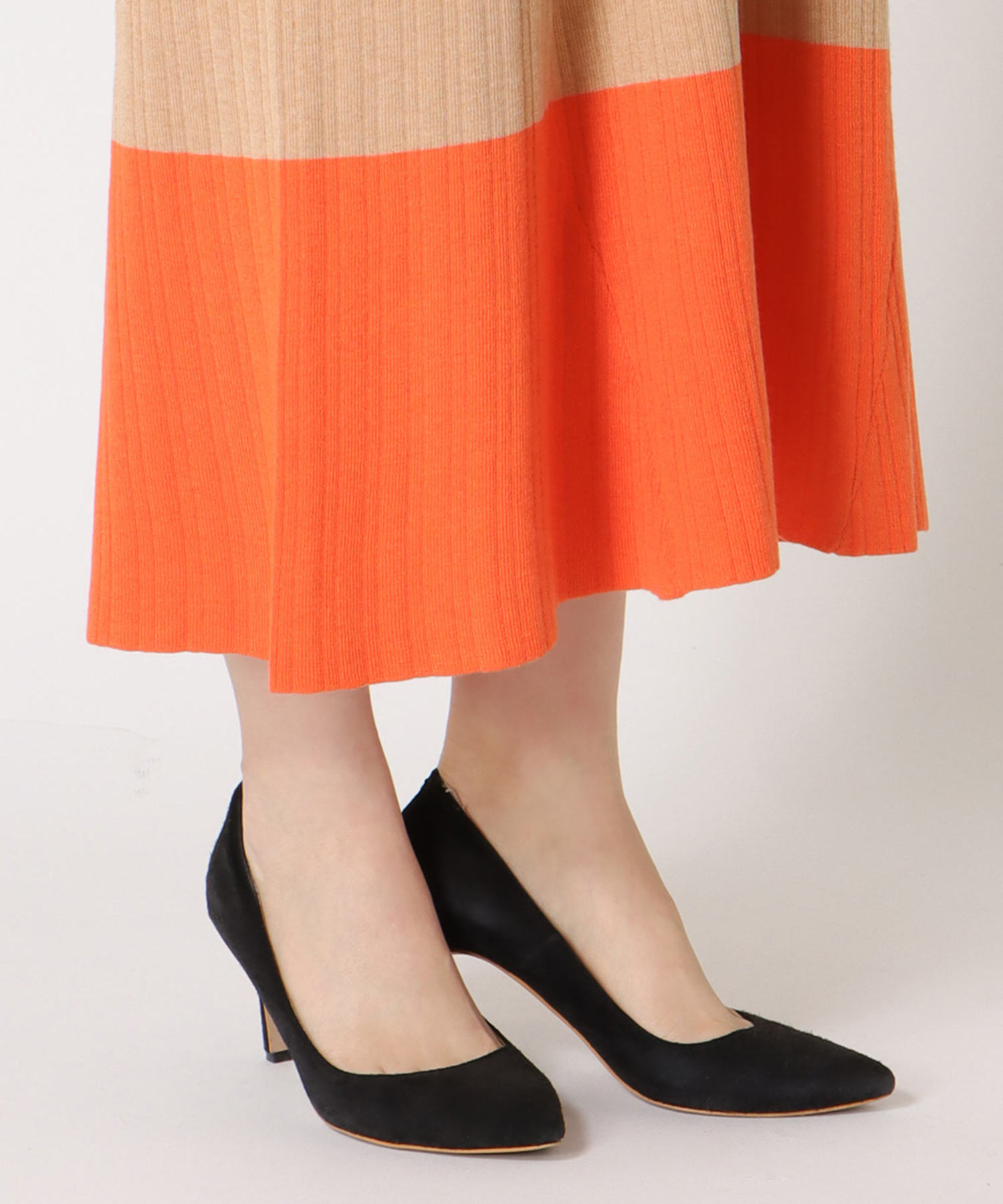 カシミヤ混バイカラーAラインワンピース