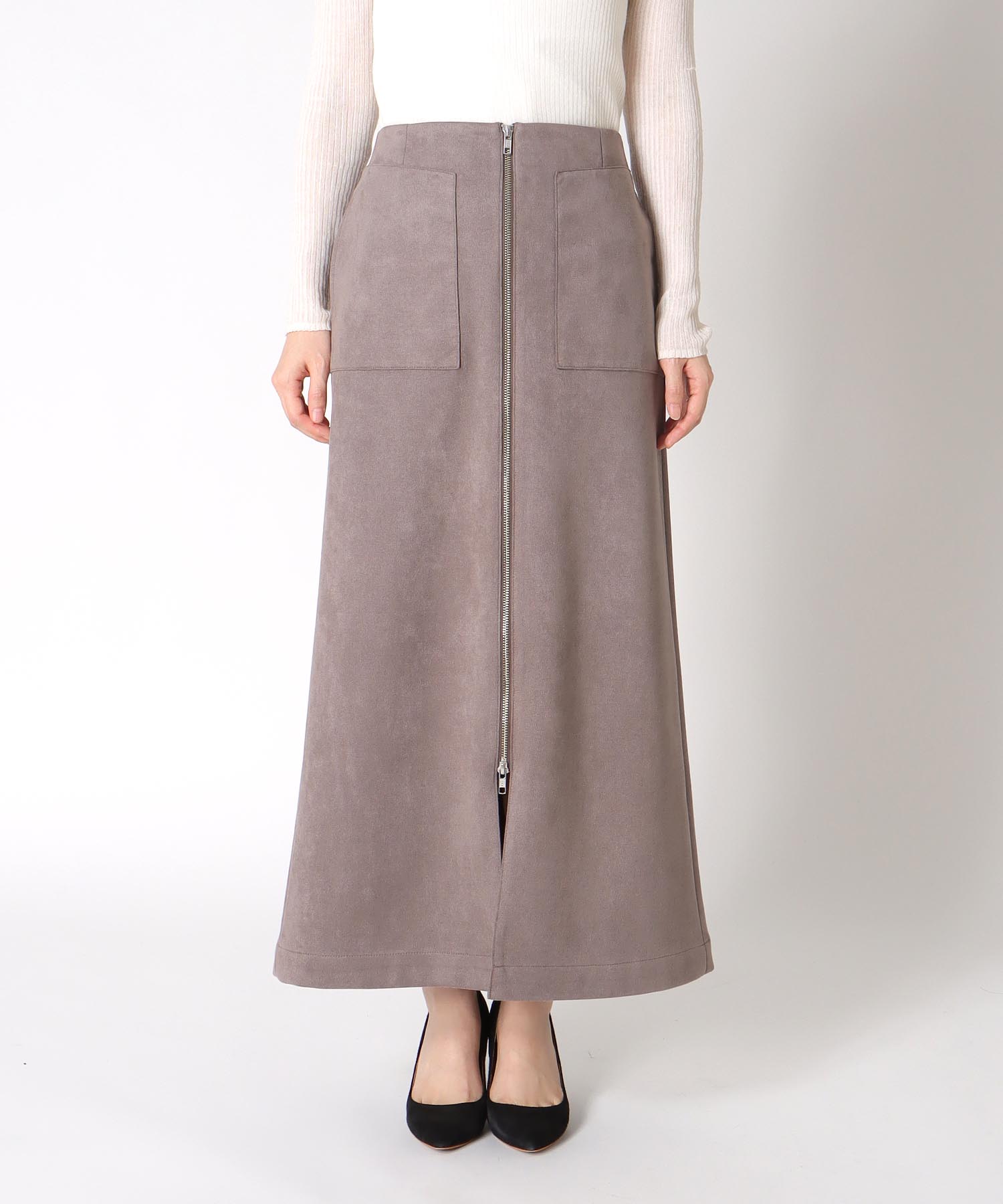 ストレッチスエード フロントZIPスカート