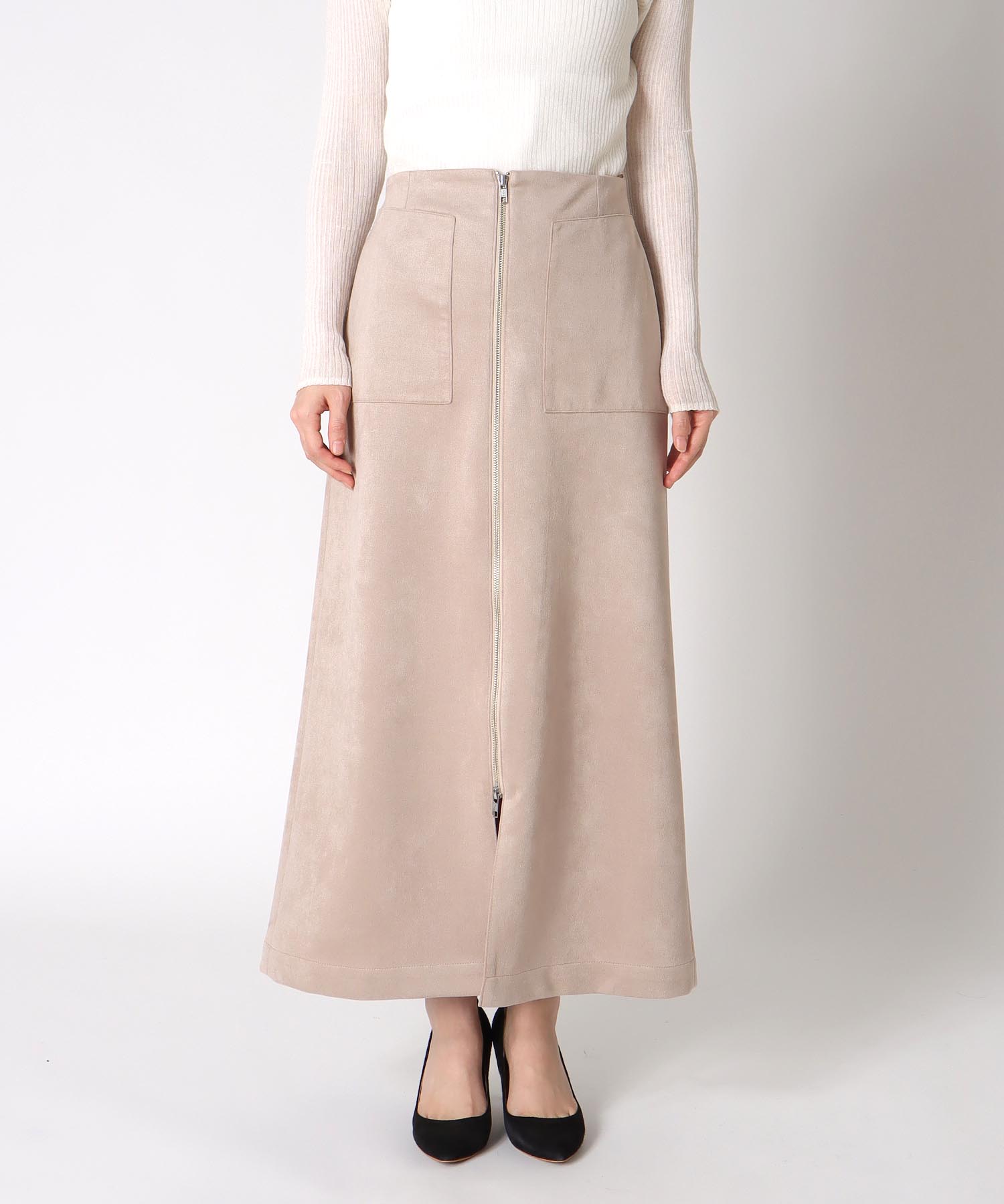 ストレッチスエード フロントZIPスカート